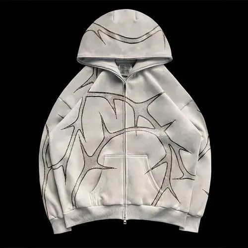 Japanese Brand × Vintage Rhinestones Zip Hoodie Sweatshirt Zipper Harajuku Size ONE SIZE - 1 Thumbnail