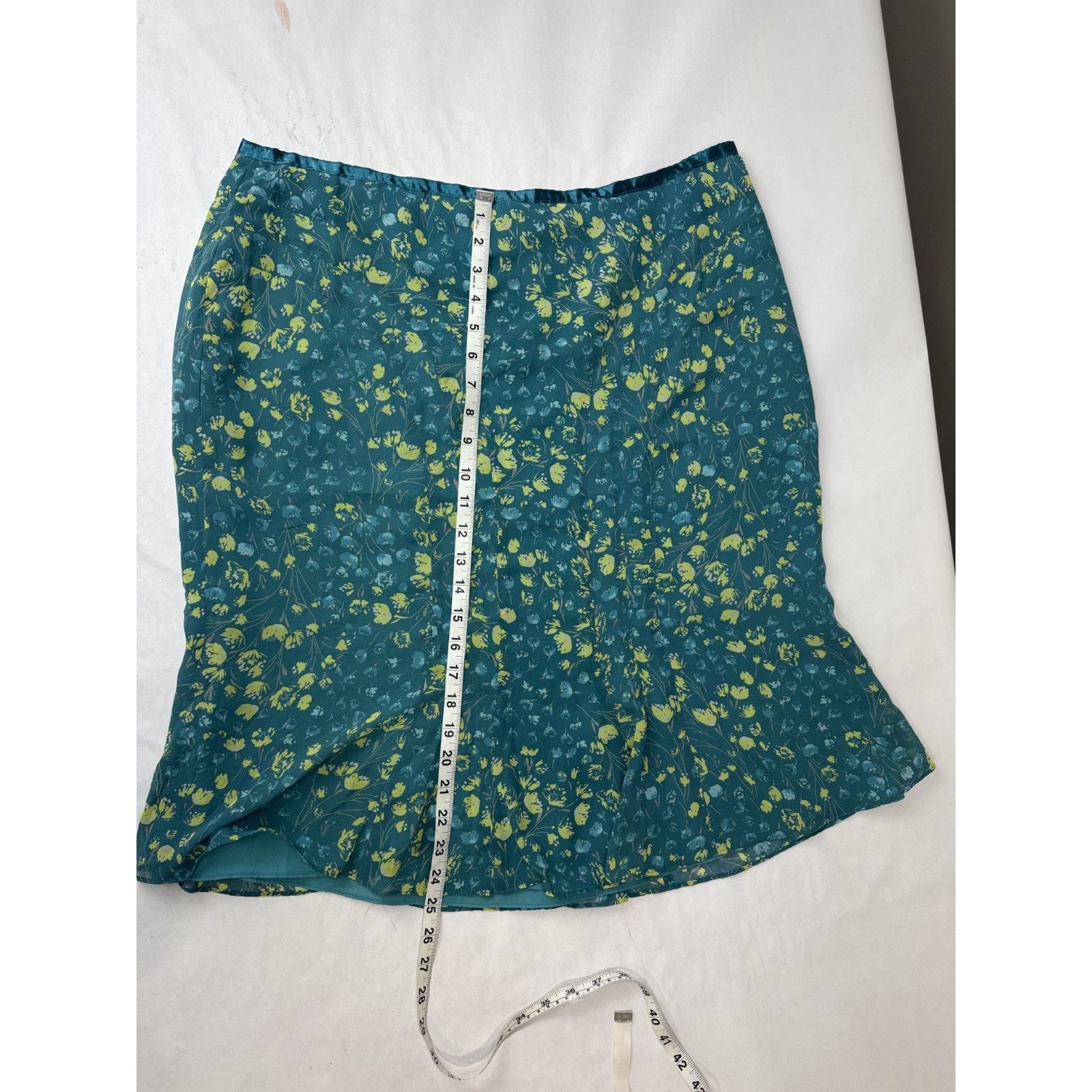 Other Twee Floral Skirt Liz Claiborne Blue Yellow Teal Trumpet 16 Size 38" / US 16 / IT 52 - 4 Thumbnail
