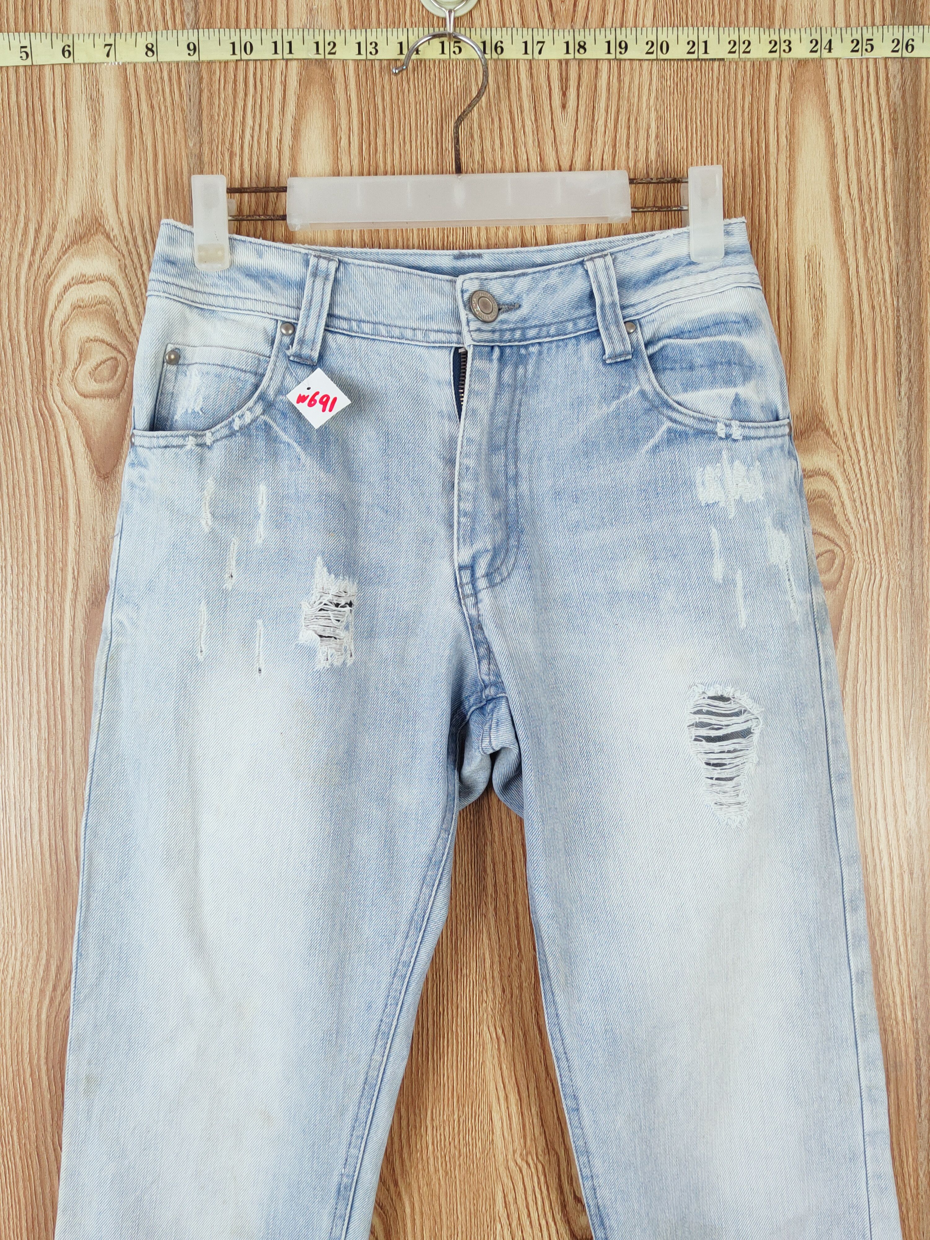 Japanese Brand One Way Blue Faded Distressed Ripped Jeans #W691 Size US 27 - 2 Thumbnail
