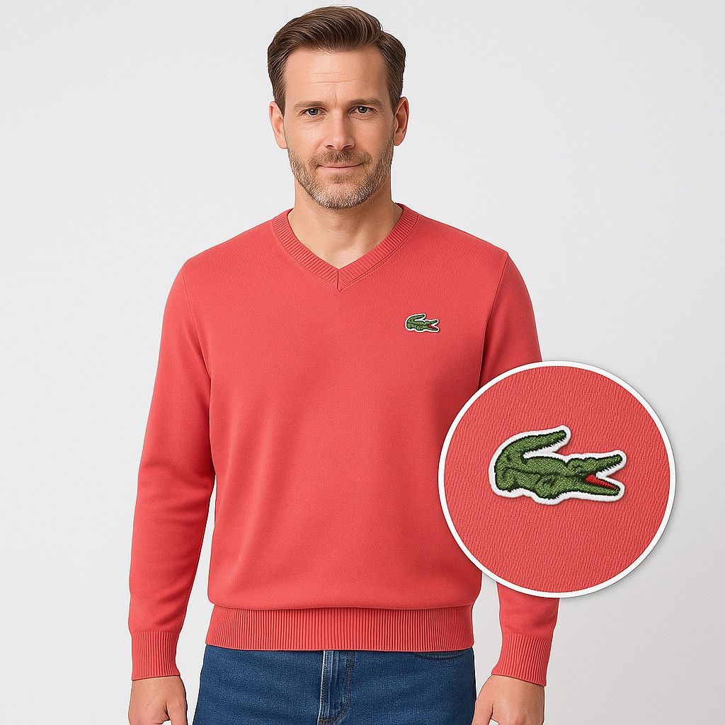 Izod IZOD Lacoste pink VNeck Sweater 1980s Alligator Logo Size US XL / EU 56 / 4 - 1 Thumbnail