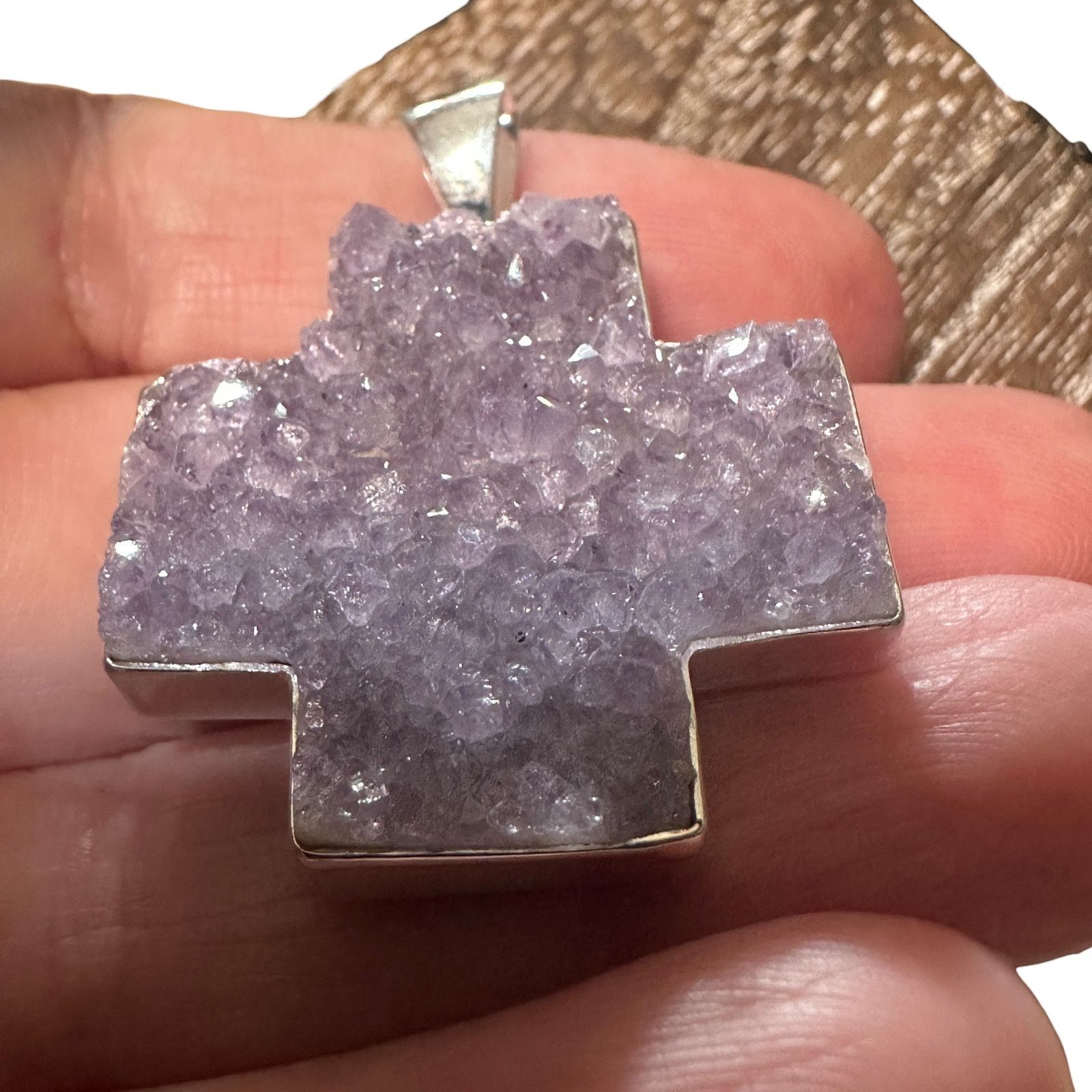 The Unbranded Brand 925 Sterling Silver Amethyst Druzy Cross Pendant Size ONE SIZE - 5 Thumbnail