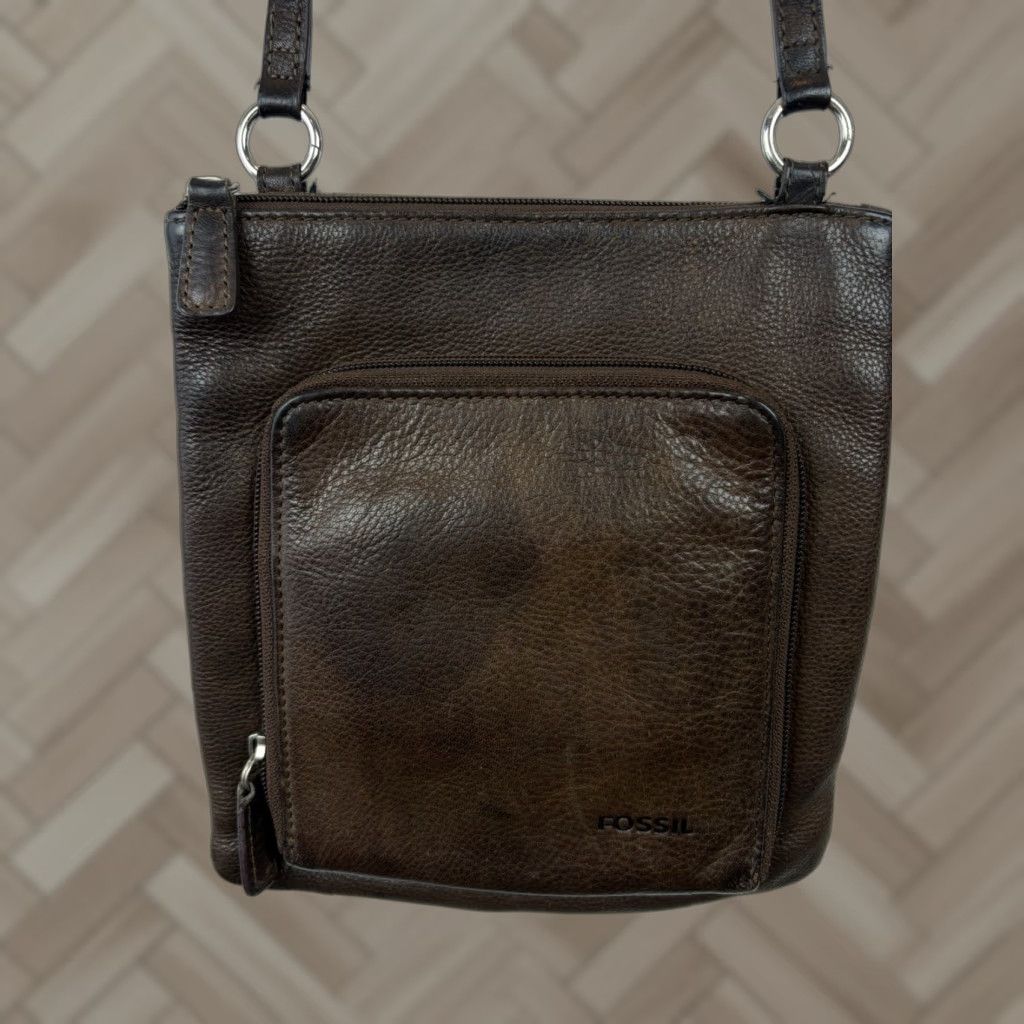 Vintage Fossil Morgan Crossbody Bag Pebbled Leather Brown Women's Purse Travel Casual Read Read