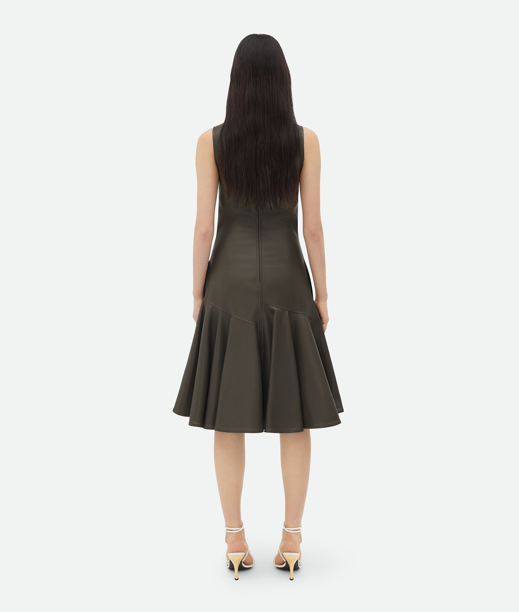 Bottega Veneta o1n1vont1224 Leather Midi Dress in Olive Size XS / US 0-2 / IT 36-38 - 3 Thumbnail
