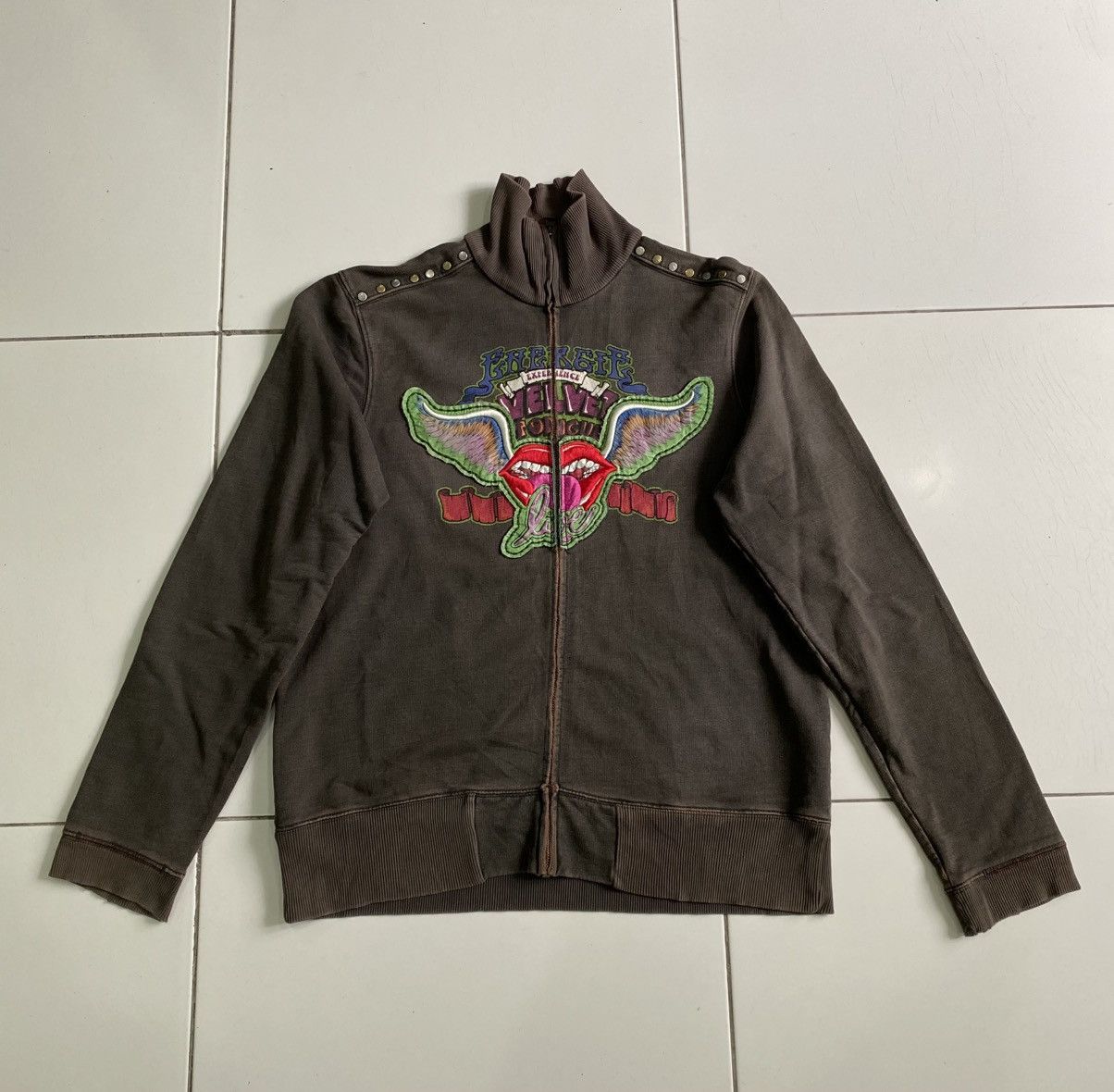 Energie × If Six Was Nine Vintage Energie velvet Track Pullover zip up Sweaters Size US L / EU 52-54 / 3 - 1 Thumbnail