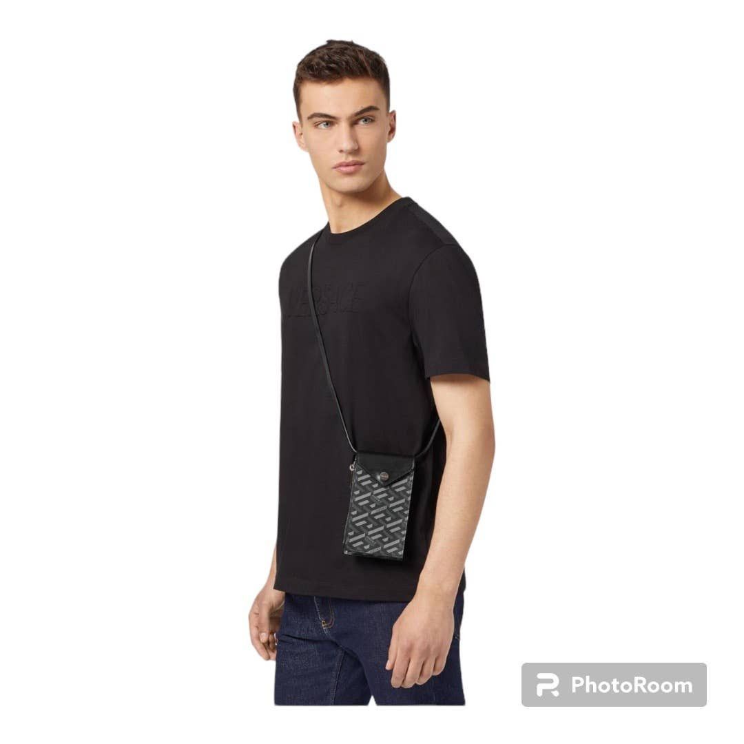 image of NWT Versace La Greca Signature Phone Pouch in Black, Men's