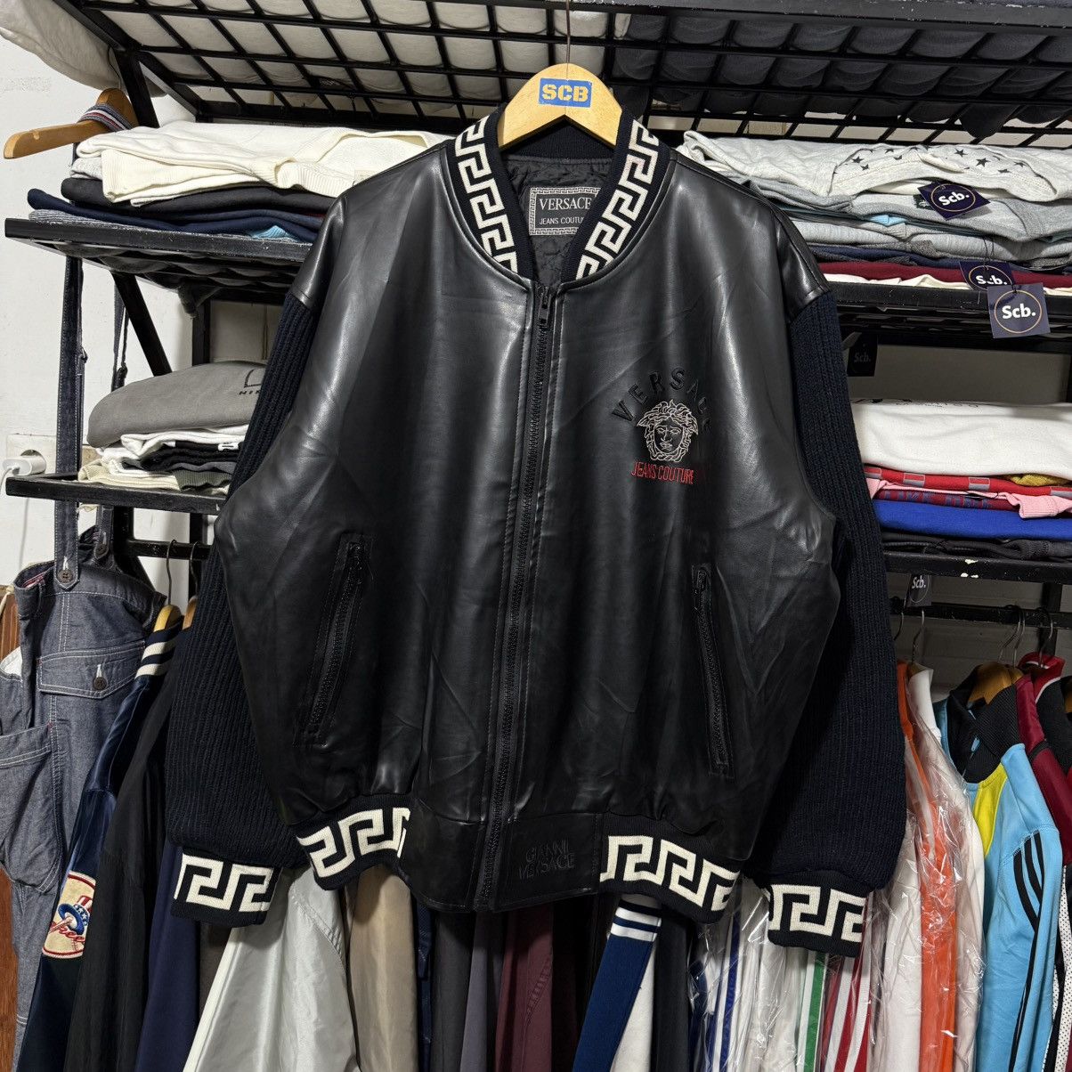 Versace Vintage versace jeans couture leather knit varsity jacket Size US L / EU 52-54 / 3 - 12 Thumbnail