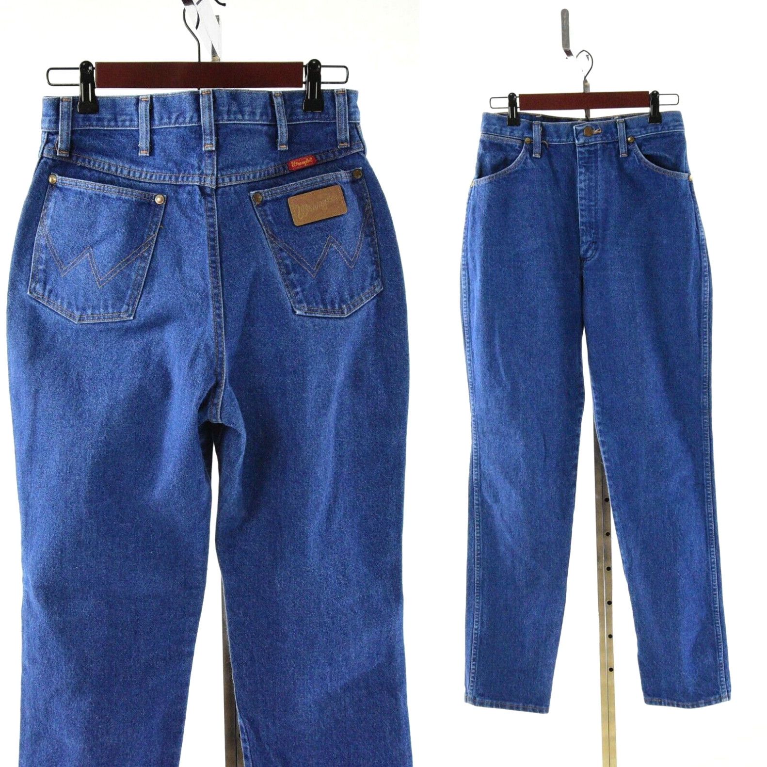 image of 70's Vintage Women’S High Waist Wrangler Jeans Blue Wash Size 12 Tapered Waist in White, Women's