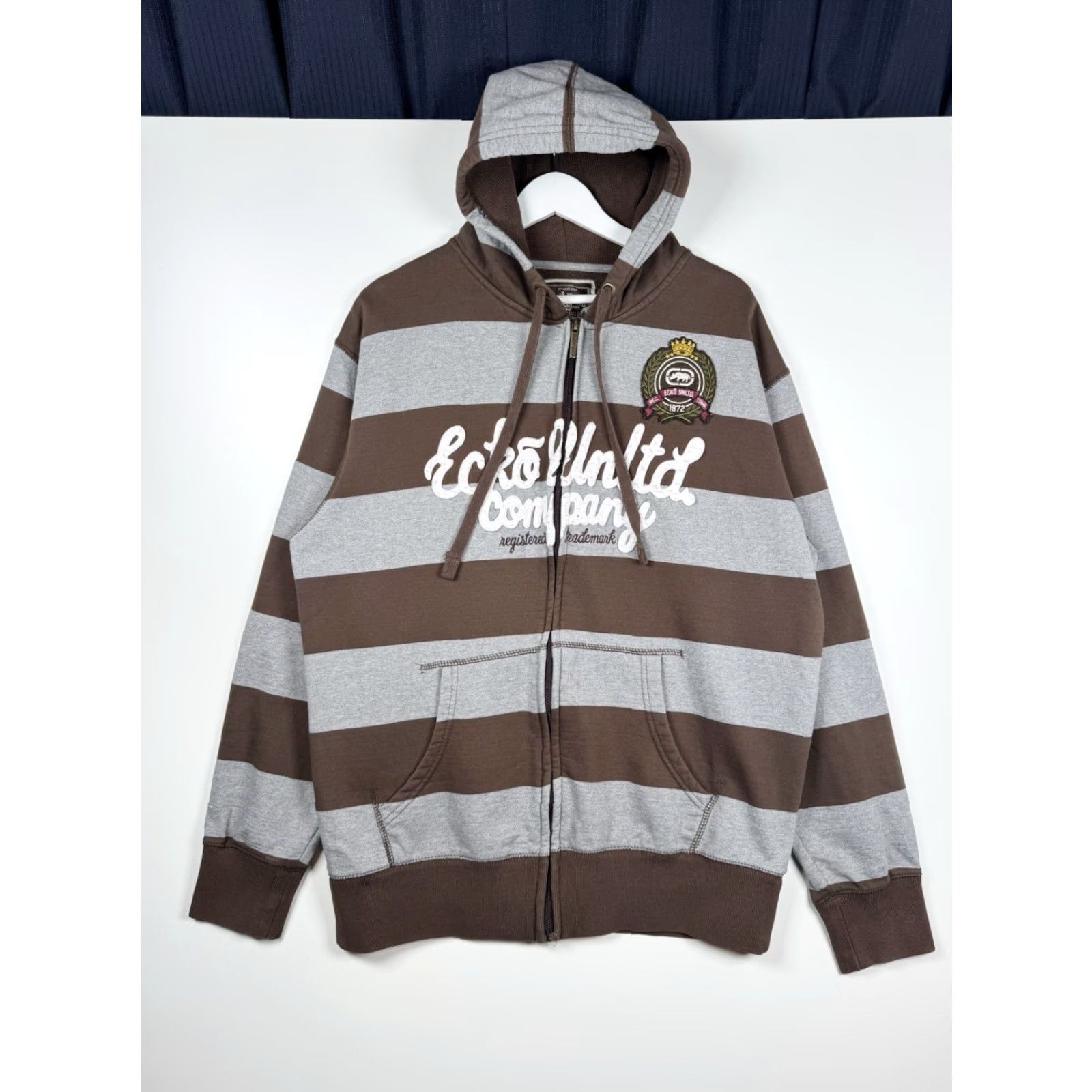 Ecko Unltd. VINTAGE Ecko Unltd. Hoodie Full Zip Striped Gray Brown Men’s L - Y2K Sweatshirt Fashion Sports Logo Crew Neck All Seasons Mens Size US L / EU 52-54 / 3 - 2 Thumbnail