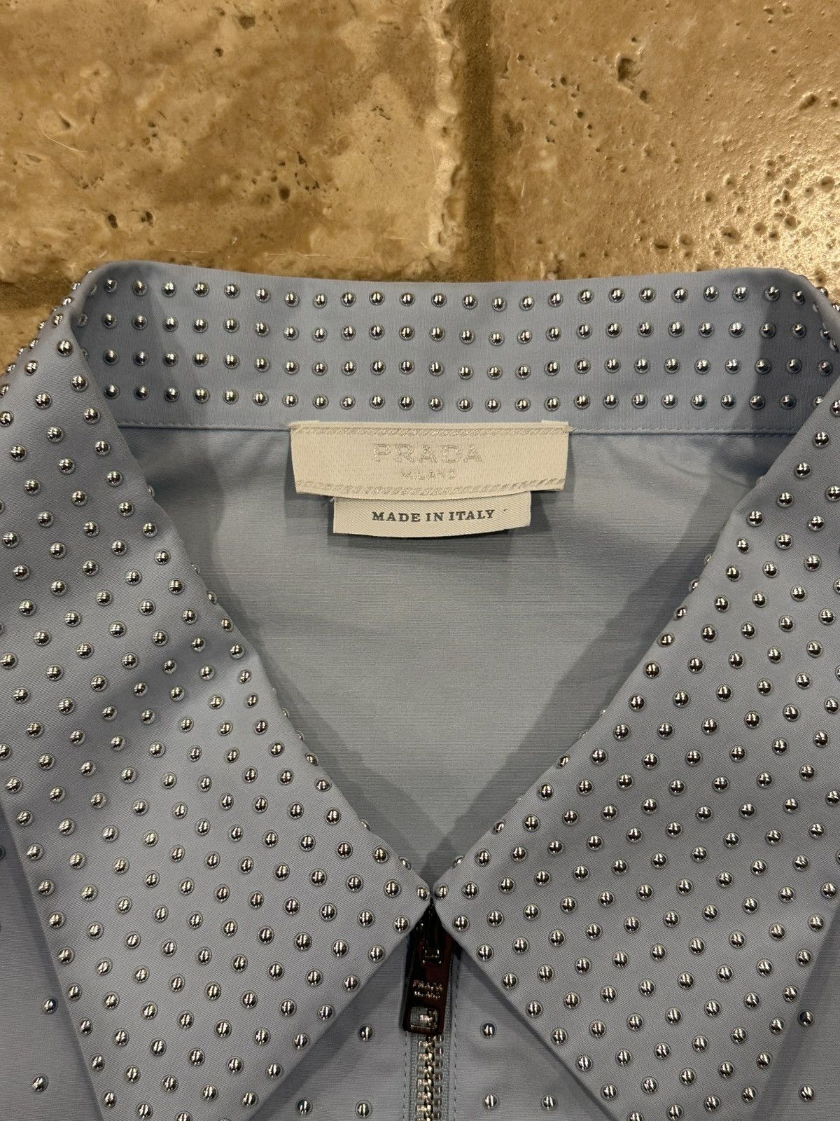 Prada Prada Light Blue Studded Embellished Zip Up Shirt Jacket Size US XL / EU 56 / 4 - 9 Thumbnail