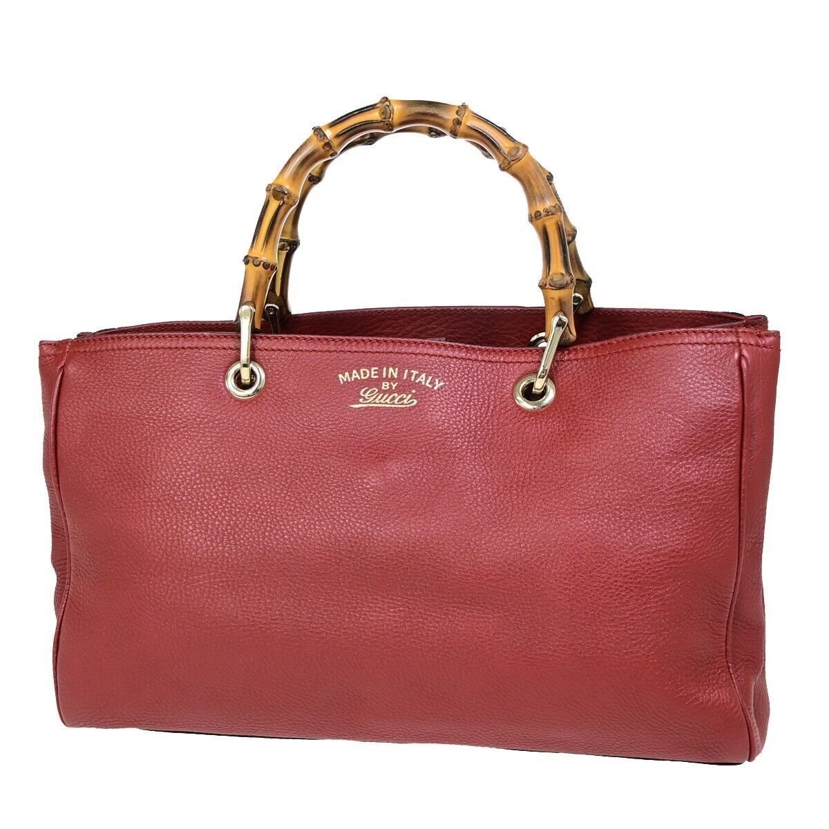 Gucci Bamboo Red Leather Handbag (Pre-Owned) Size ONE SIZE - 1 Thumbnail