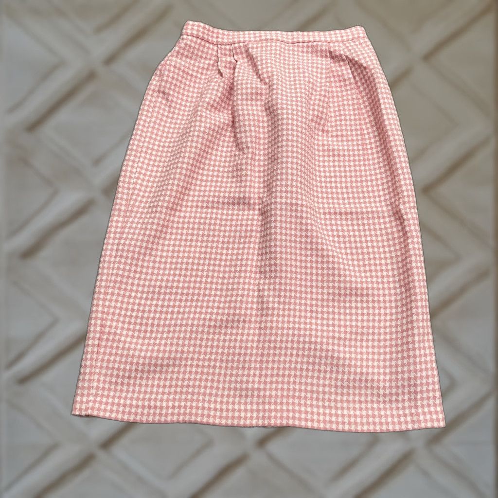 Vintage Unbranded Midi Straight Skirt Women 8 Pink White Check Houndstooth Elastic 24x24 Size 30" / US 8 / IT 44 - 1 Thumbnail