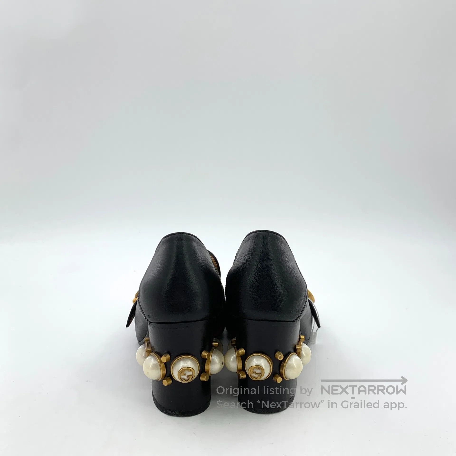 Gucci Guicci Black double G striped ribbon pearl button thick he Size US 6 / IT 36 - 4 Thumbnail