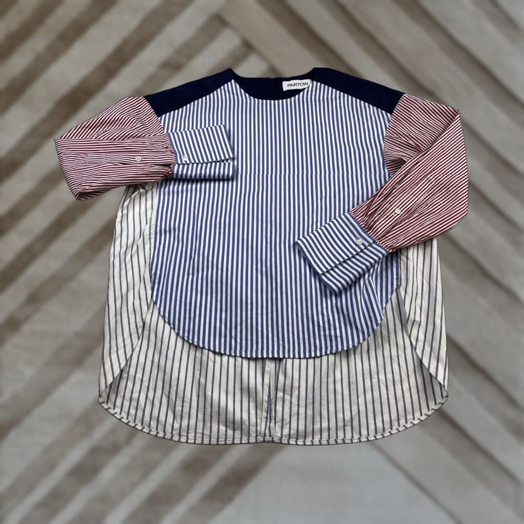 Partow Partow Shirt Women’s 6 Multicolor Striped Patchwork Blouse USA 100% Cotton Womens Size M / US 6-8 / IT 42-44 - 1 Thumbnail