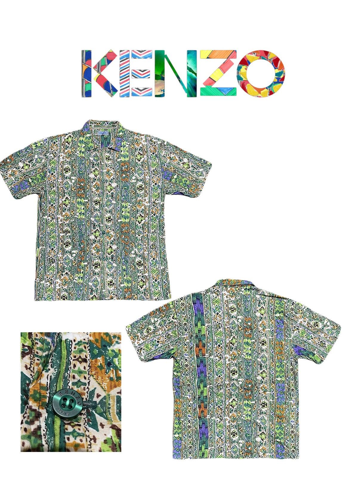 If Six Was Nine × Kenzo × Le Grande Bleu (L.G.B.) Vintage 90s Kenzo Emerald Green Double Down Pocket Shirts Size US L / EU 52-54 / 3 - 2 Thumbnail