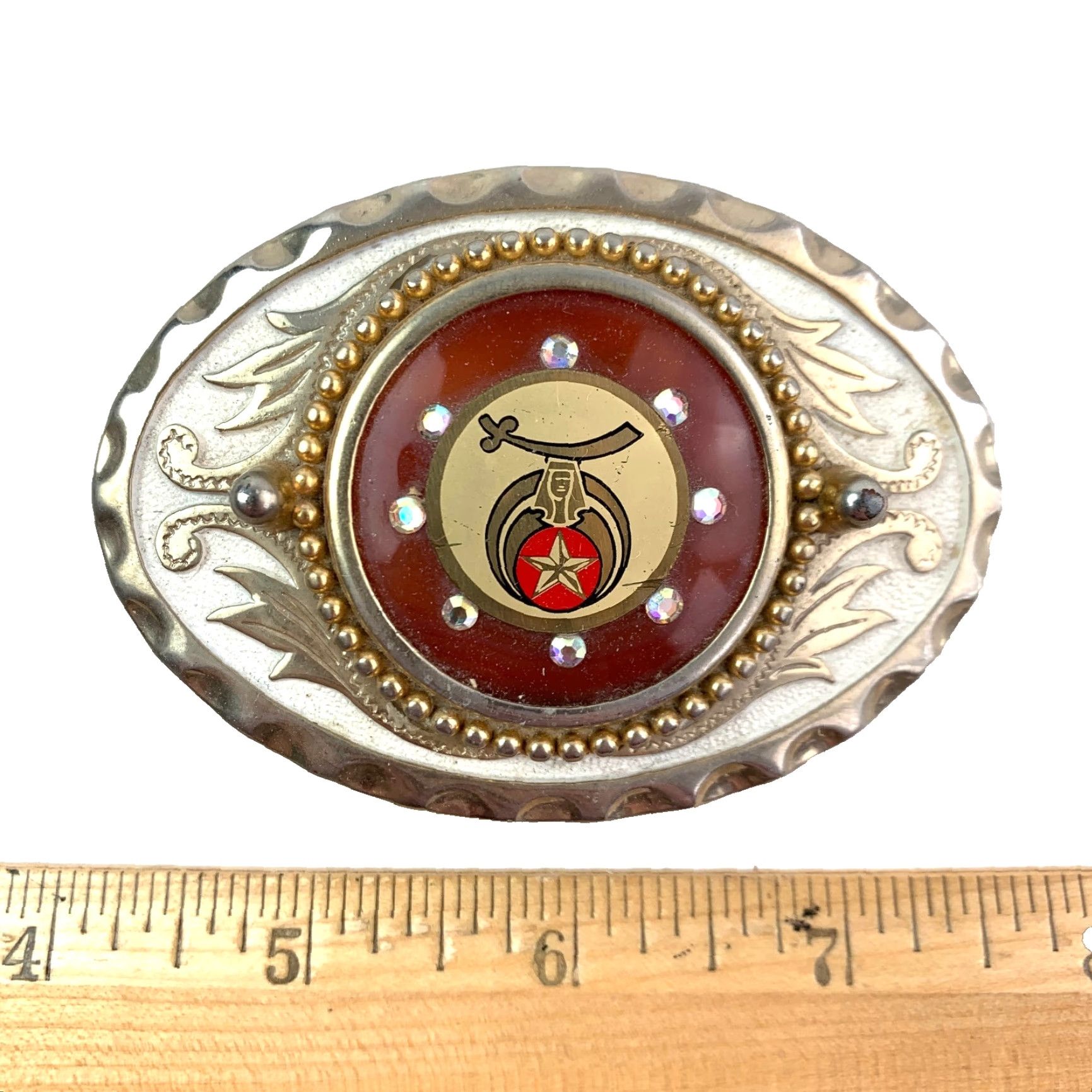 Vintage VINTAGE Masonic Shriners Belt Buckle Orange Gold Tone 3D Metal Western Buckle Men Size ONE SIZE - 5 Thumbnail