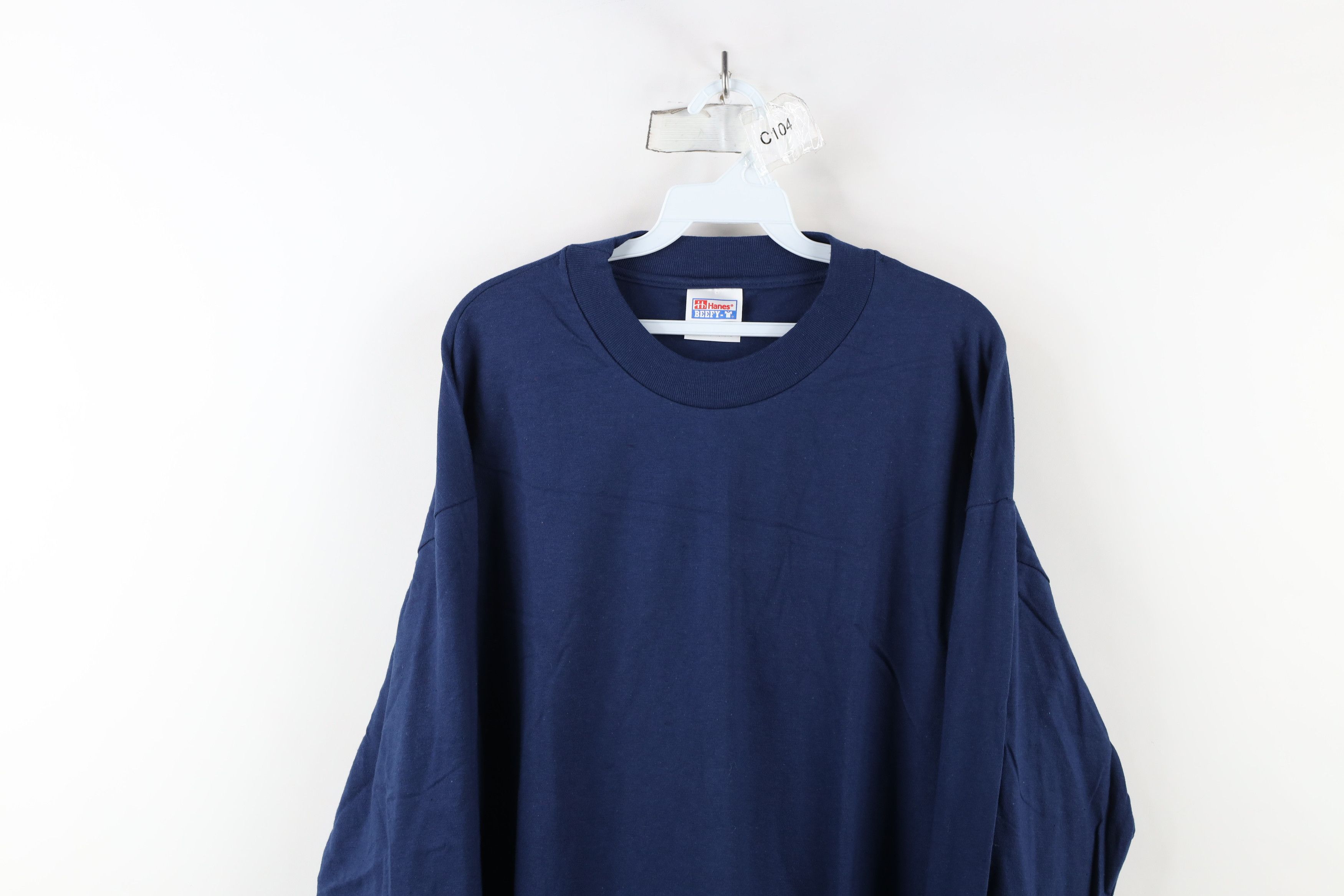 Hanes × Vintage Vintage 90s Hanes Beefy Cotton Long Sleeve T-Shirt Navy Blue Size US XL / EU 56 / 4 - 2 Thumbnail