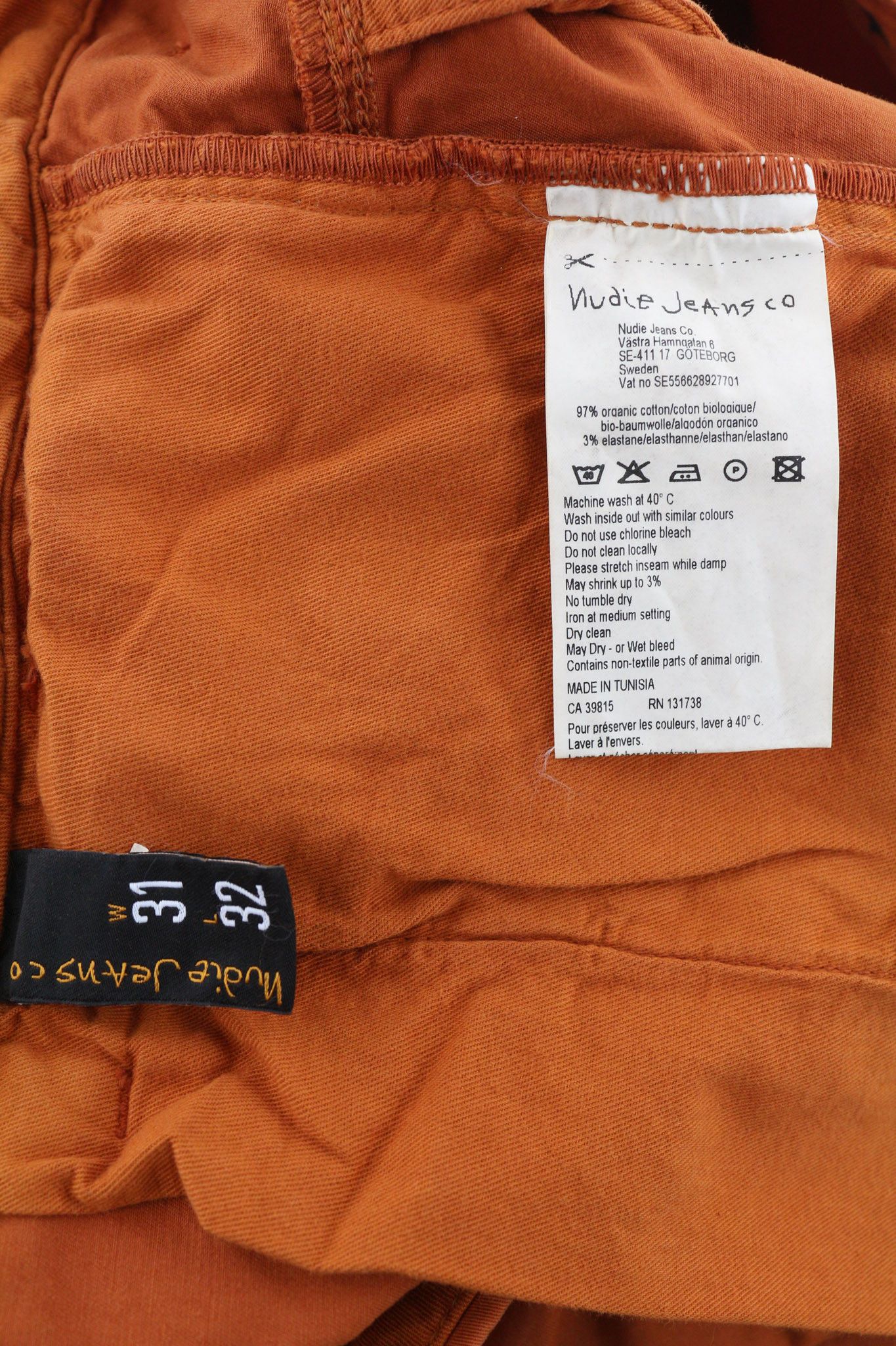 Nudie Jeans KHAKI SLIM W31/L32 Organic Warm Orange Zip Chino 81936 Size US 31 - 6 Thumbnail