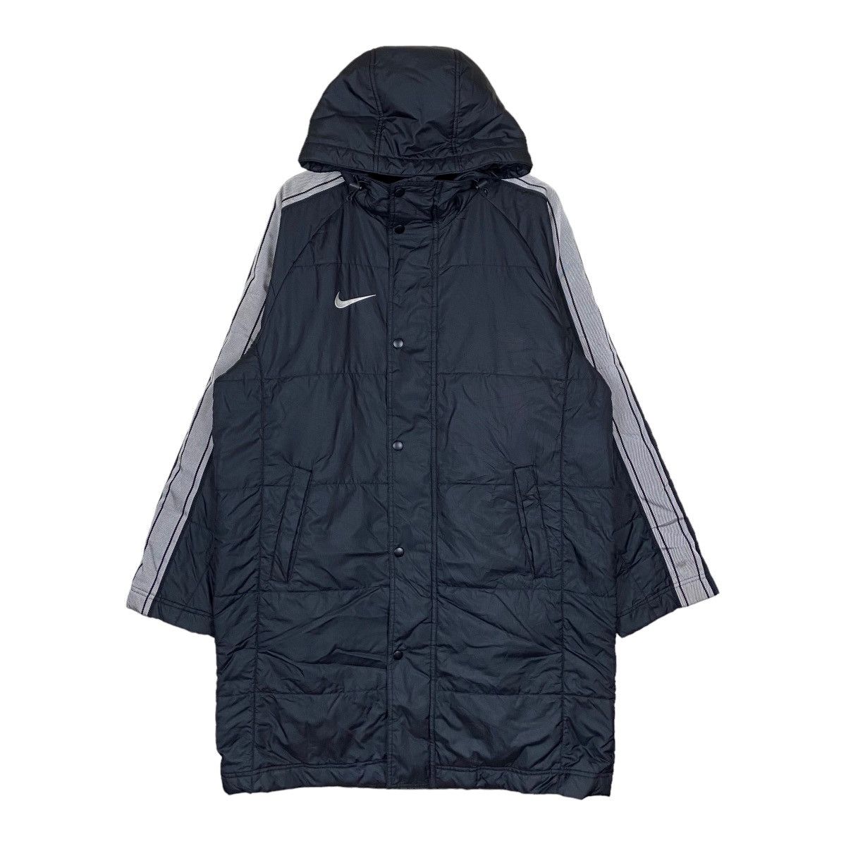 image of Nike Mini Logo Snap Button Full Zipper Long Hoodie Jacket in Black, Men's (Size Large)