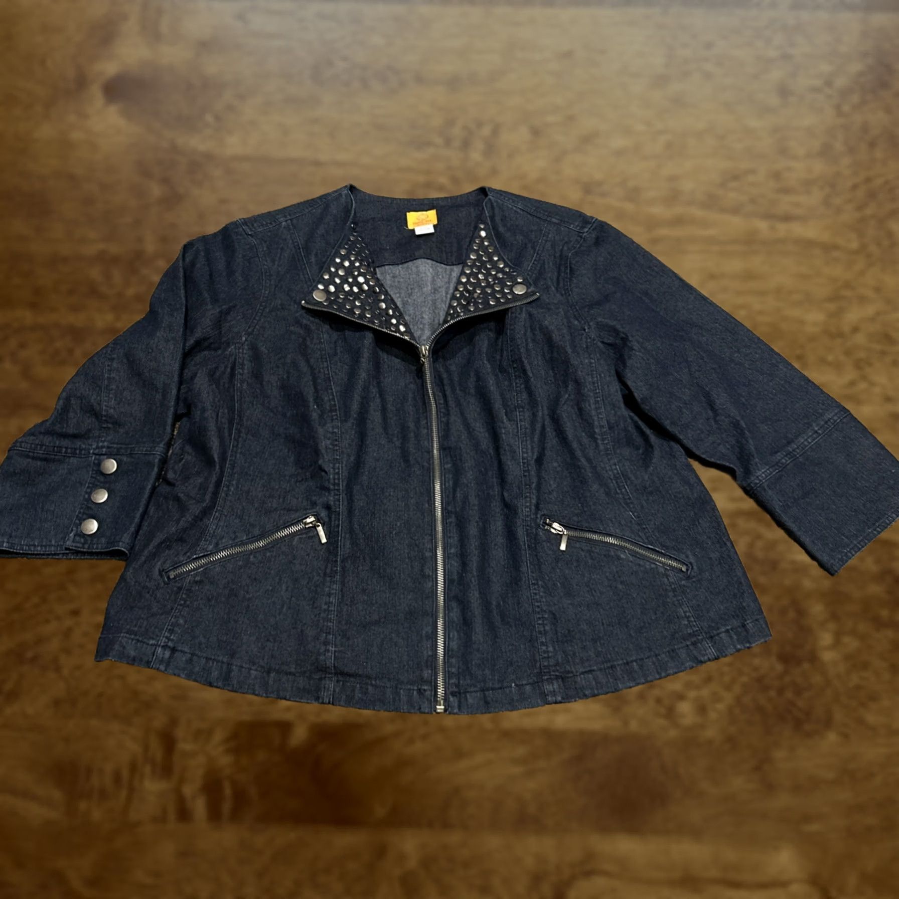 Vintage Ruby Rd Women’s 22W Blue Denim Zip Up Jacket Ramie Blend Jacket Plus Size Short Front Pockets Vintage No? Size 3XL / US 20-22 - 1 Thumbnail