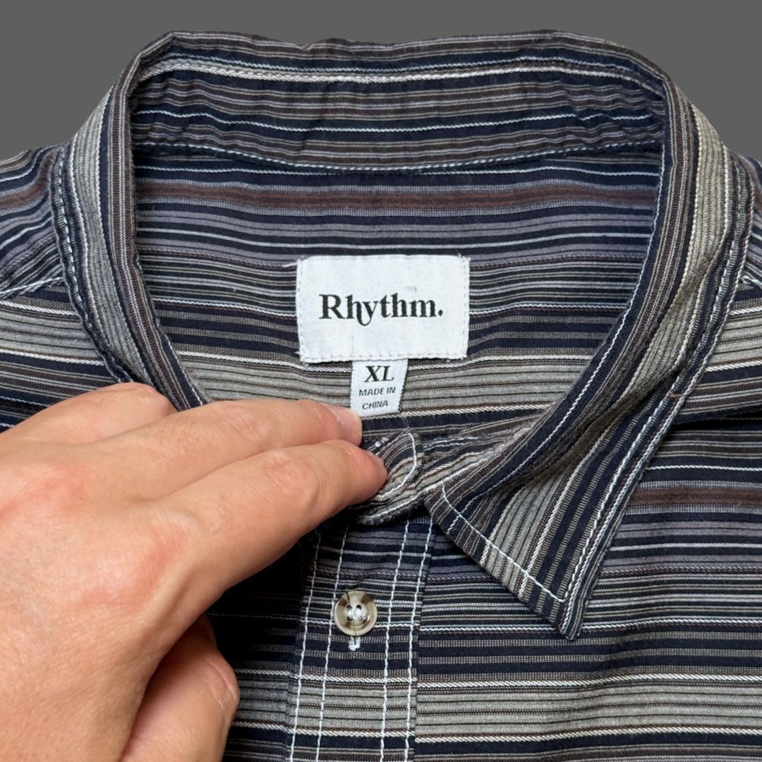 Rhythm Rhythm Striped Gray Short Sleeve Button Up Mens XL Size US XL / EU 56 / 4 - 4 Thumbnail