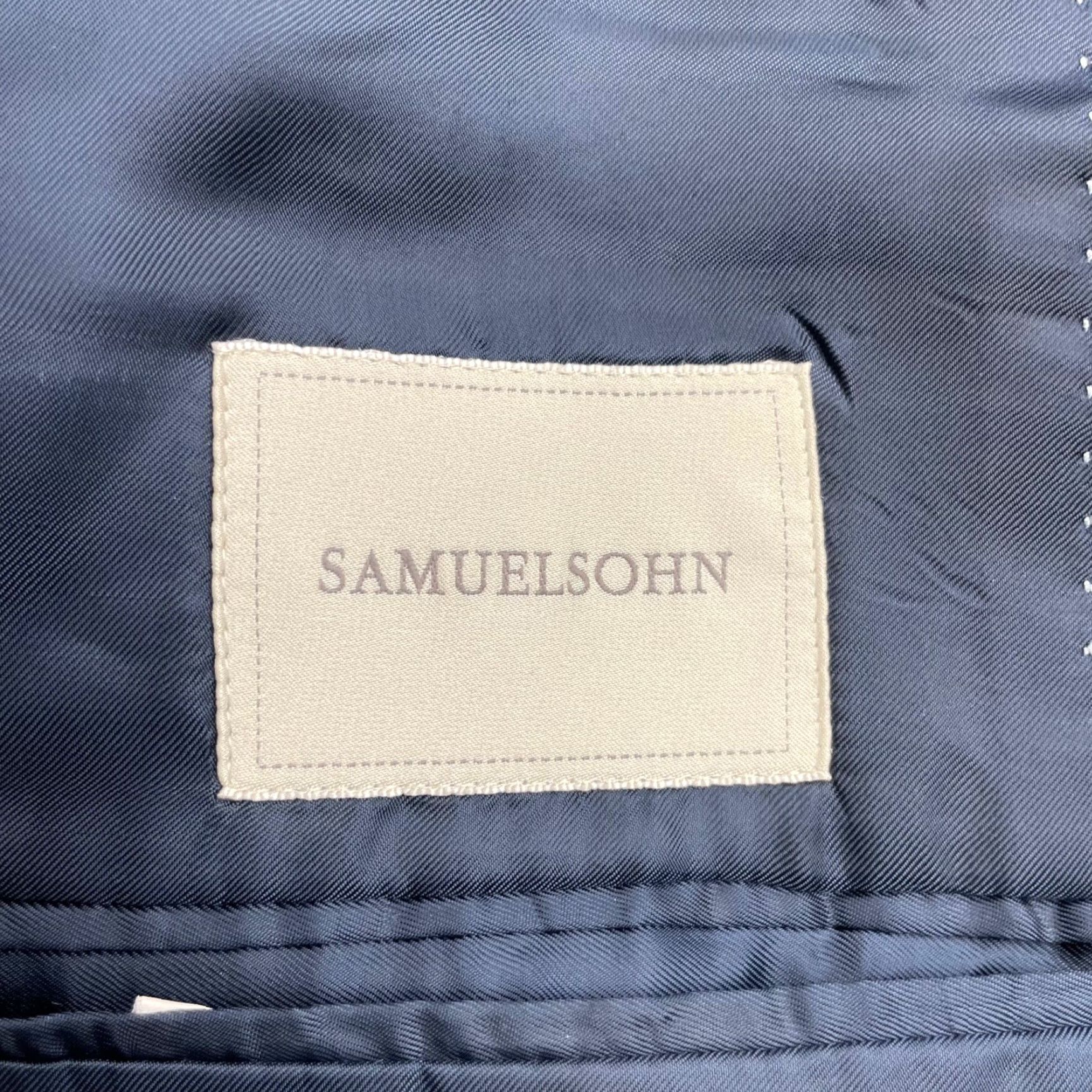 Vintage Samuelsohn Blazer Men 44L Blue Stripe Cashmere Silk 2-Button Notch Lapel Long Coat Jacket Size 44R - 6 Thumbnail