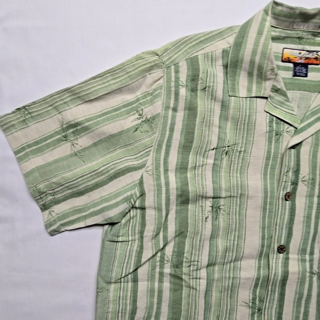 Havana Jacks Cafe Havana Jacks Cafe L Green Striped Silk Tropical Casual Shirt Size US L / EU 52-54 / 3 - 4 Thumbnail