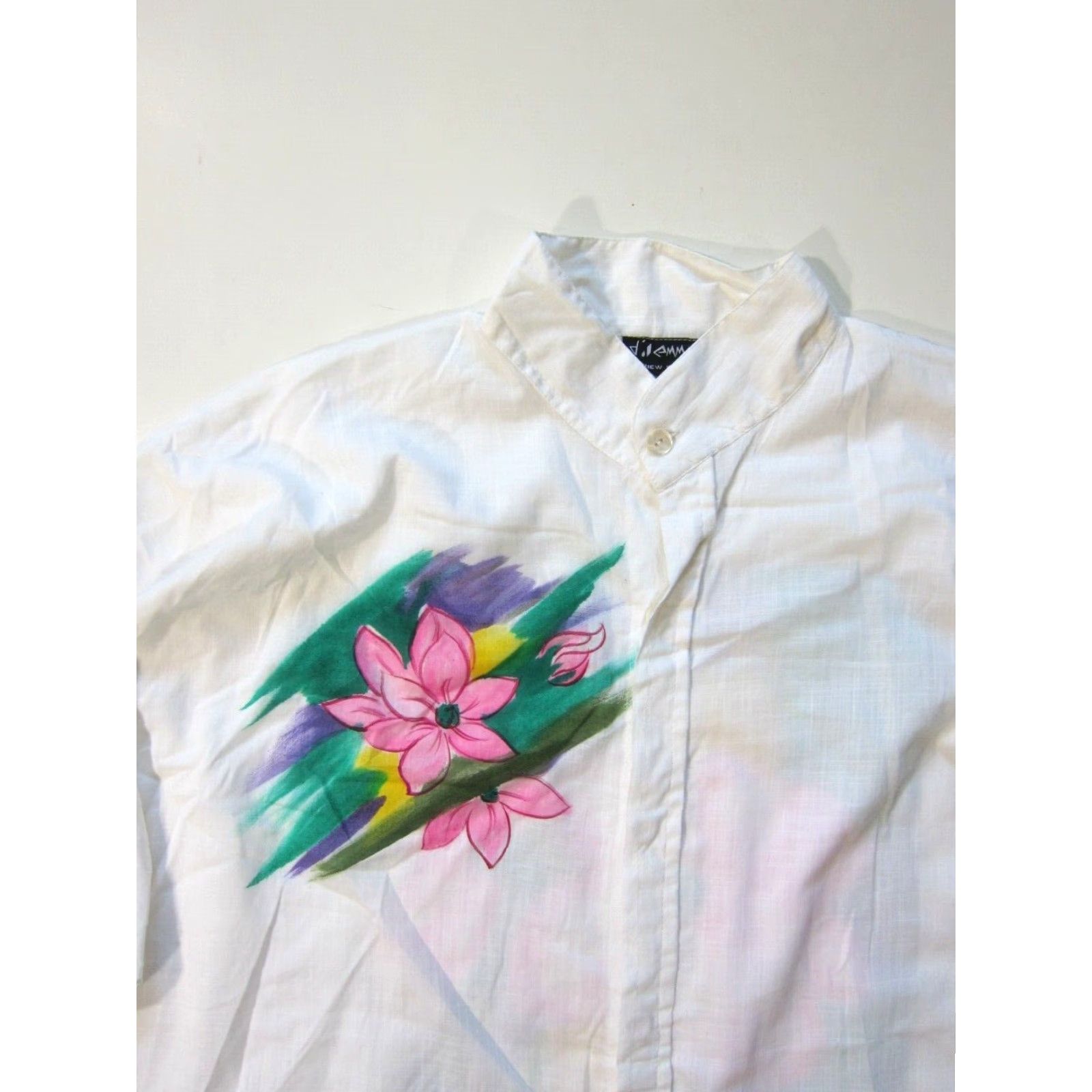 Vintage Vintage Dilemma Art Cotton White Hand Painted Floral Button Down Blouse L-XL - Women Shirt Size L / US 10 / IT 46 - 4 Thumbnail