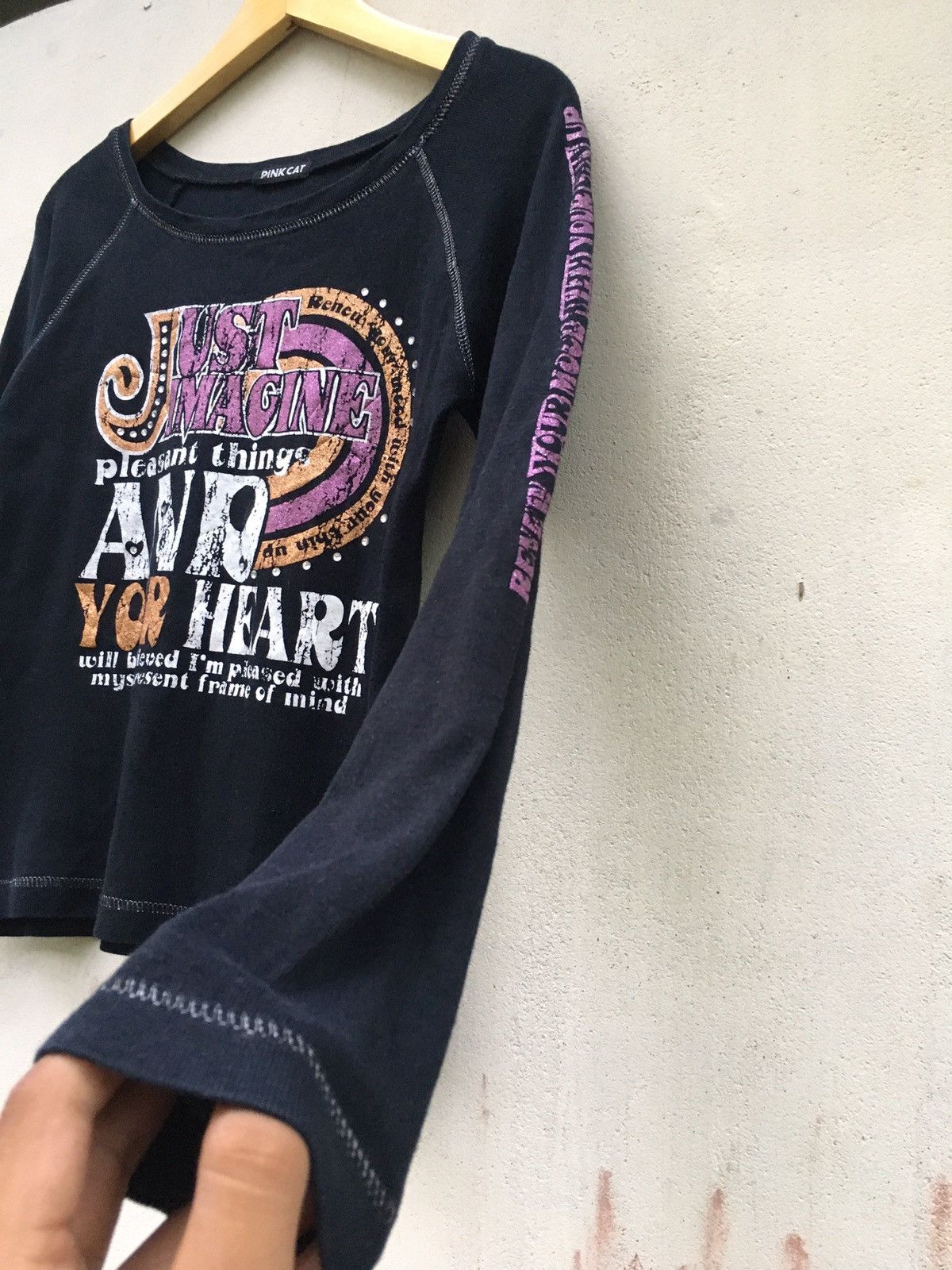 20471120 Japanese Y2K Style Pink Cat Poem Long Sleeve Ifsix Lgb Style Size US M / EU 48-50 / 2 - 4 Thumbnail