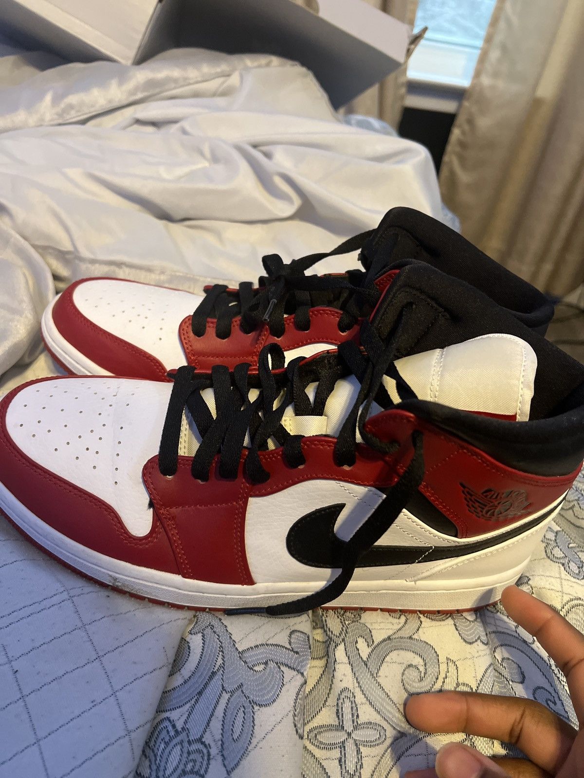 image of Jordan Nike Jordan 1 Mid "chicago" Shoes in Red, Men's (Size 10)