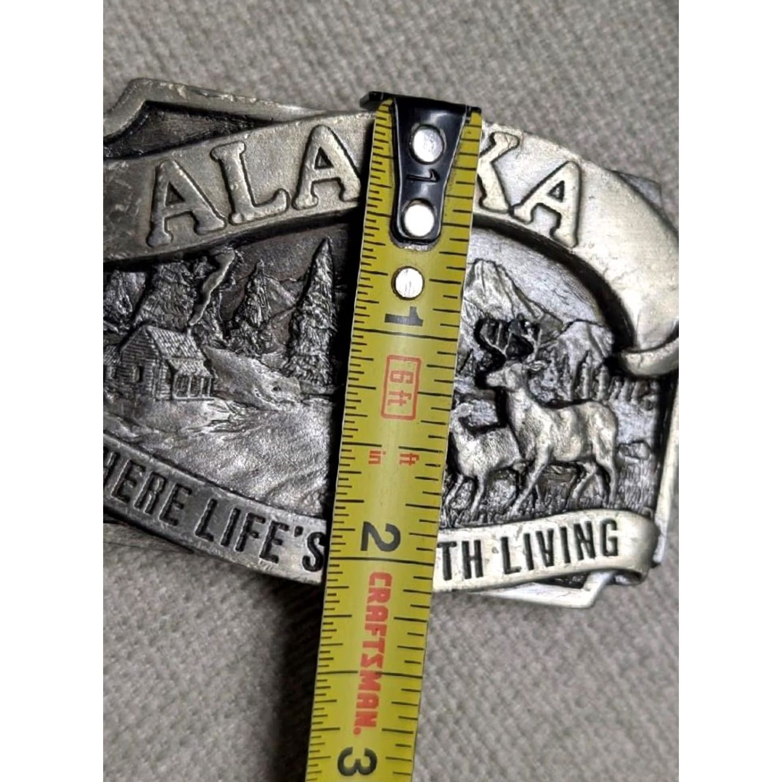 Vintage VINTAGE ALASKA belt buckle Men pewter USA Nature 1980s Western Deer life if worth living XS? Size ONE SIZE - 6 Thumbnail