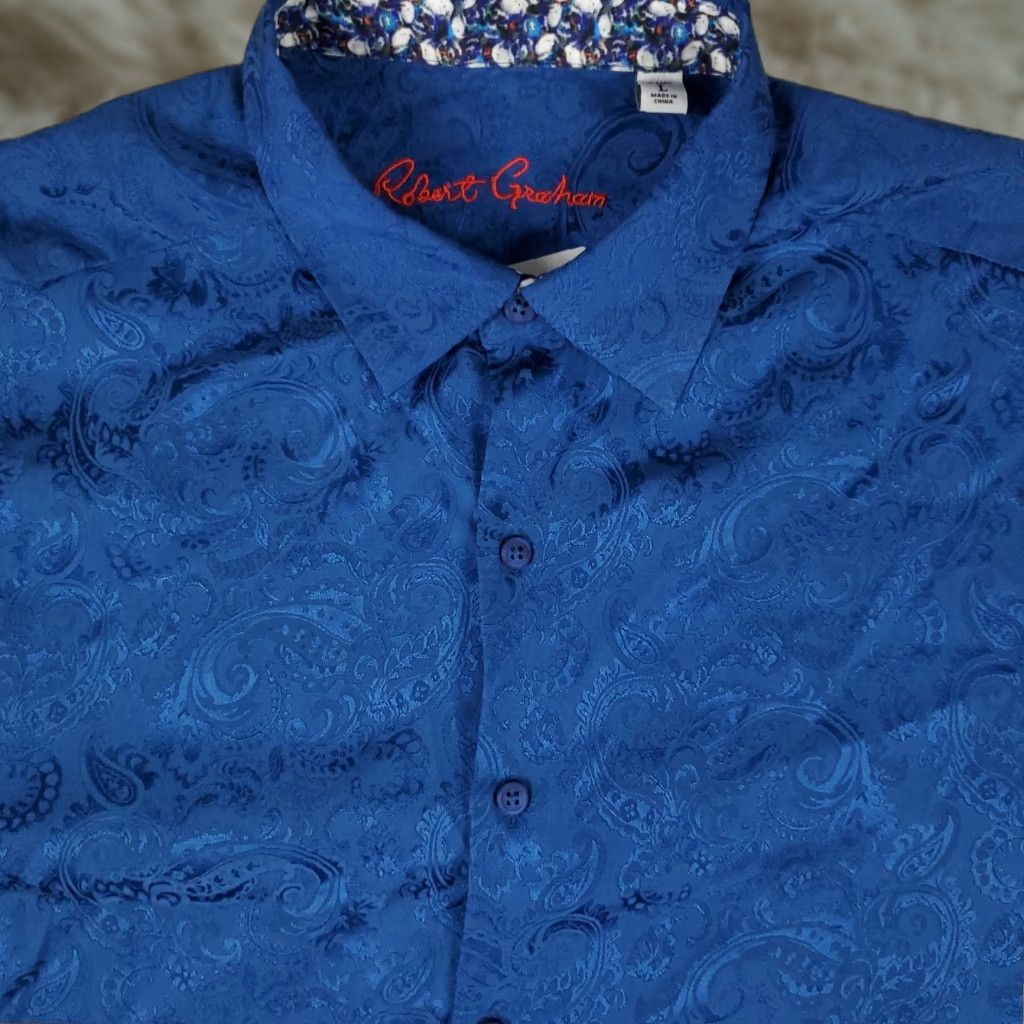 Robert Graham Robert Graham Shirt Mens Large Blue Floral Button-Up Short Sleeve Classic Fit Size US L / EU 52-54 / 3 - 1 Thumbnail