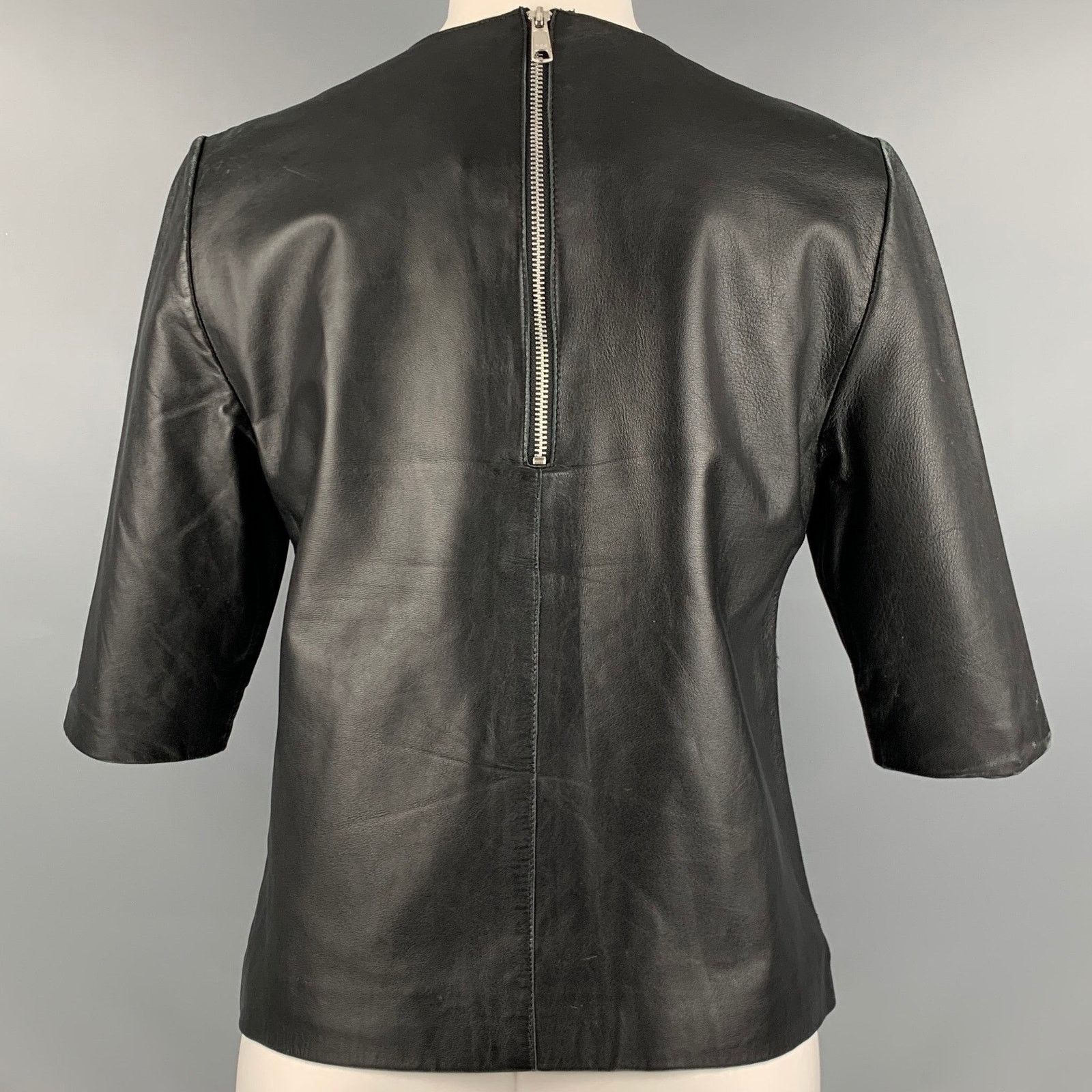 Other IRIS and INK Black Leather Calf Hair 3/4 Sleeves Casual Top Size M / US 6-8 / IT 42-44 - 4 Thumbnail