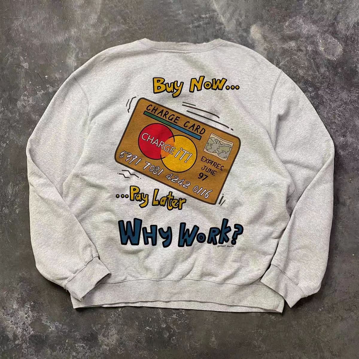 Designer × Japanese Brand Grey casual retro credit card print sweatshirt Size US L / EU 52-54 / 3 - 1 Thumbnail