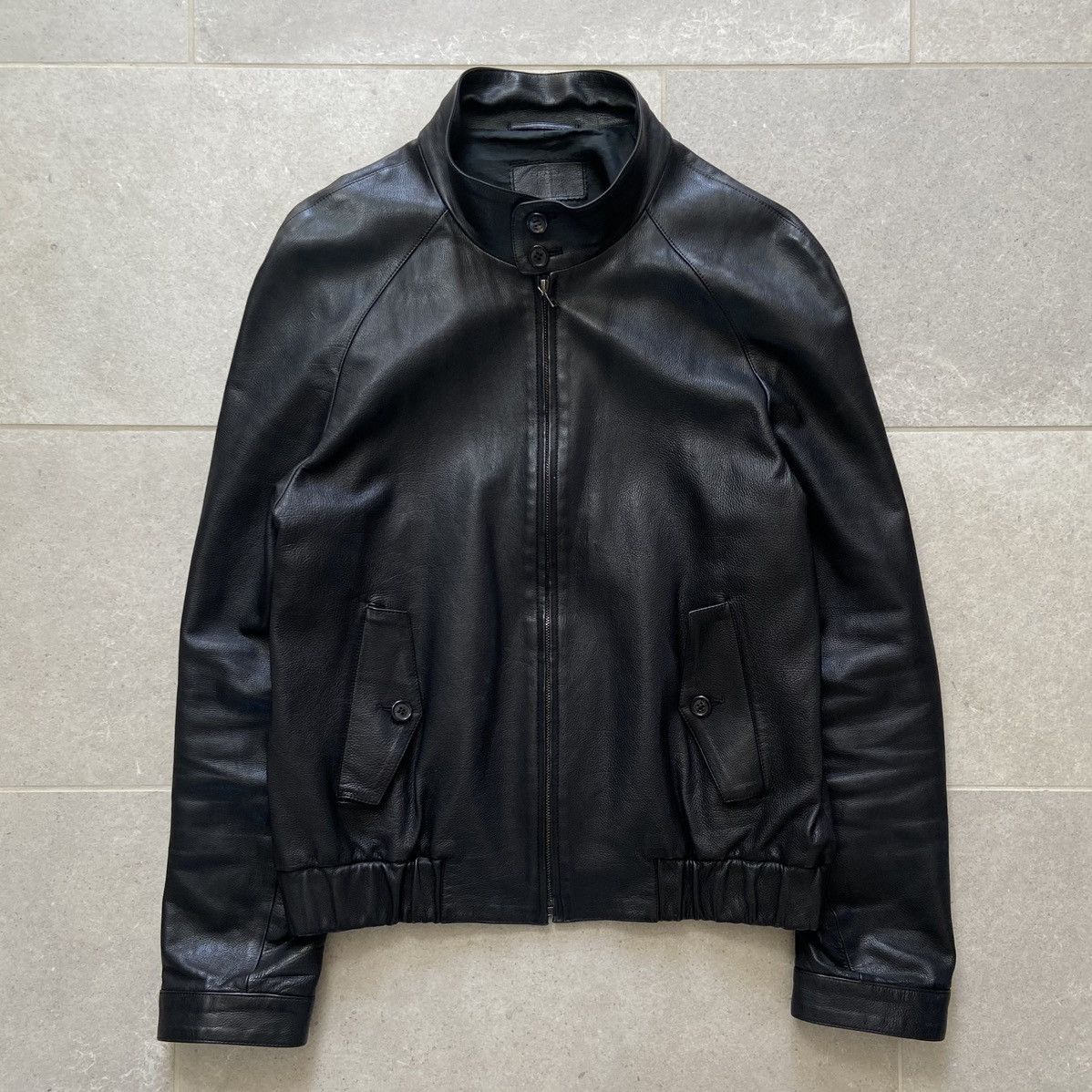 image of Prada Mainline Cropped Leather Bomber Jacket in Black, Men's (Size Large)