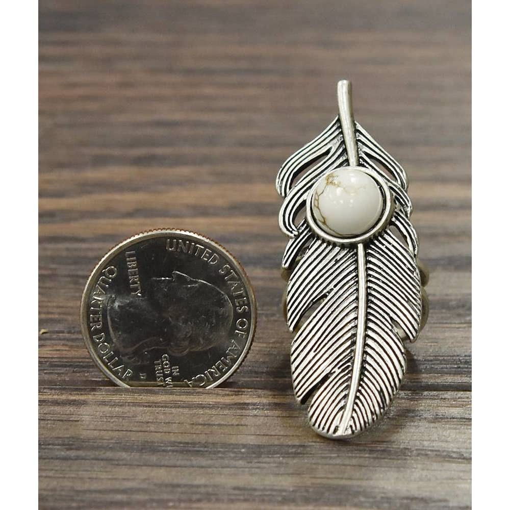 Other Navajo Feather White Turquoise Adjustable Statement Cuff Rin Size ONE SIZE - 3 Thumbnail
