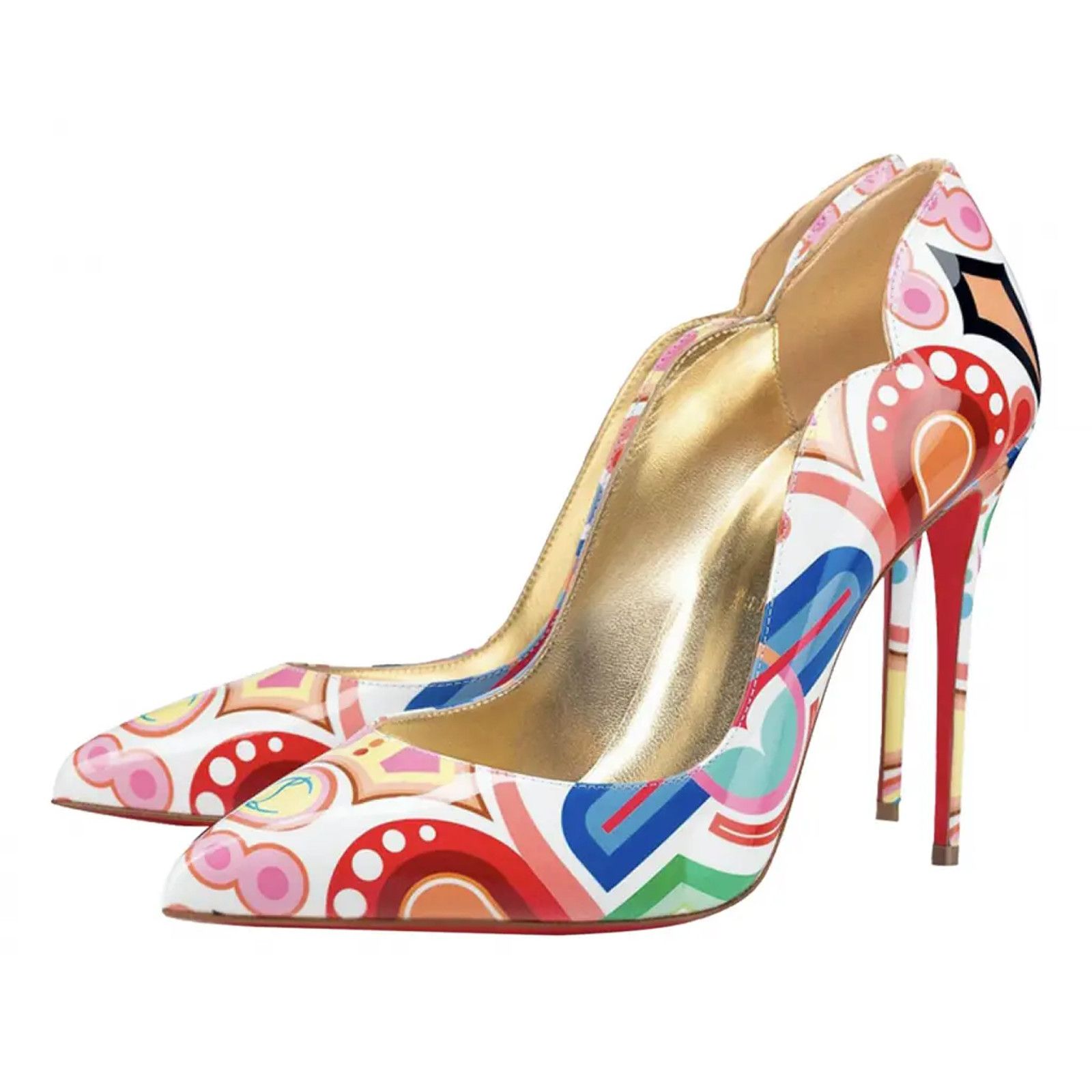 Christian Louboutin Hot Chick 100 Patent Tivoli Platine Gold Red Heel Pump 38.5 Size US 8.5 / IT 38.5 - 1 Thumbnail