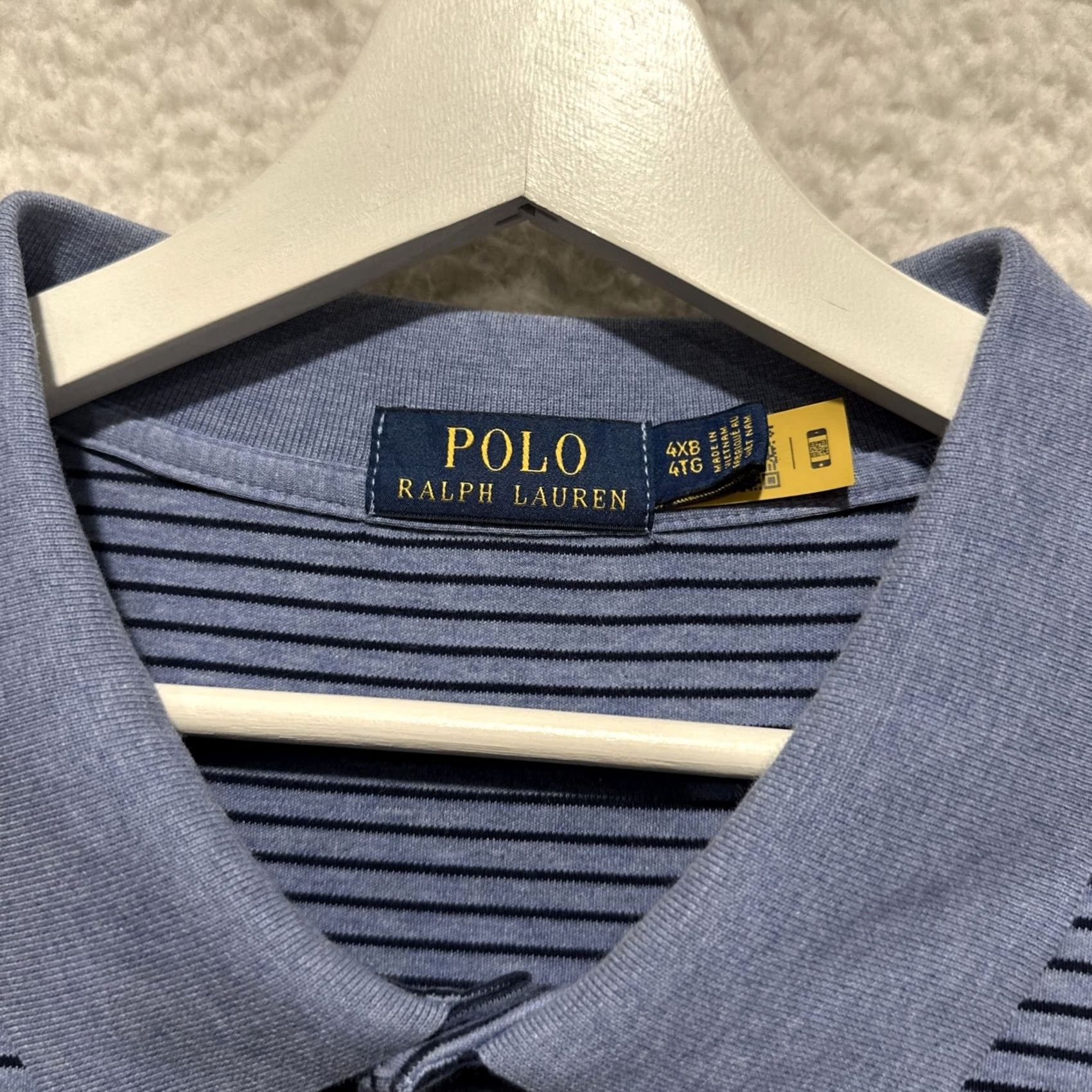 Polo Ralph Lauren VINTAGE? POLO RALPH LAUREN Pima Men 4XB Striped Short Sleeve Polo Shirt Blue Polo Shirt Big & Tall Mens Shirt Size US XXL / EU 58 / 5 - 3 Thumbnail