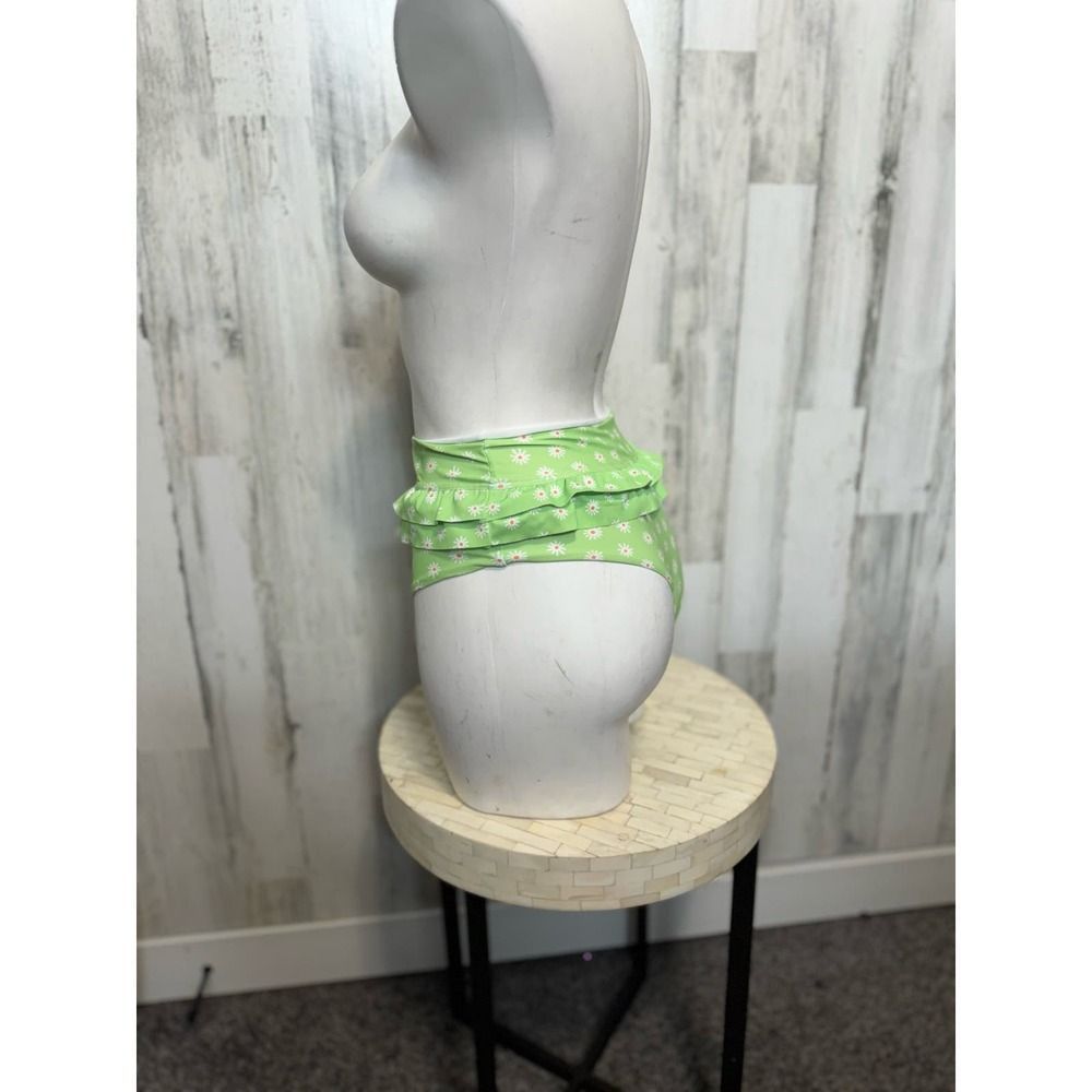 Other Green High Waist Daisy Print Bikini Bottom with Ruffle Detai Size ONE SIZE - 2 Thumbnail