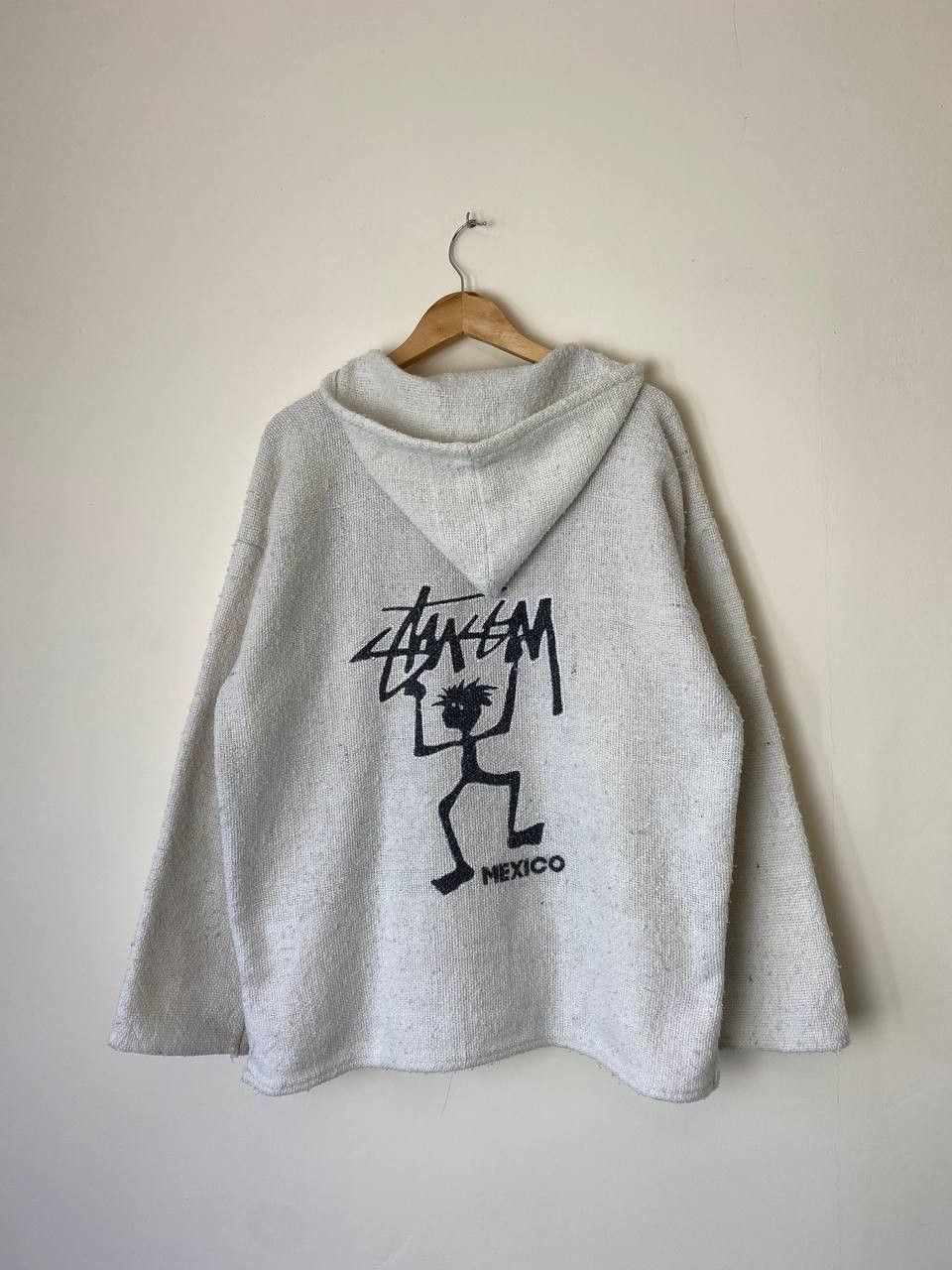 image of Mexicana x Stussy Vintage Stussy Stickman Mexico Baja Poncho Hoodie in Milky, Men's (Size XL)