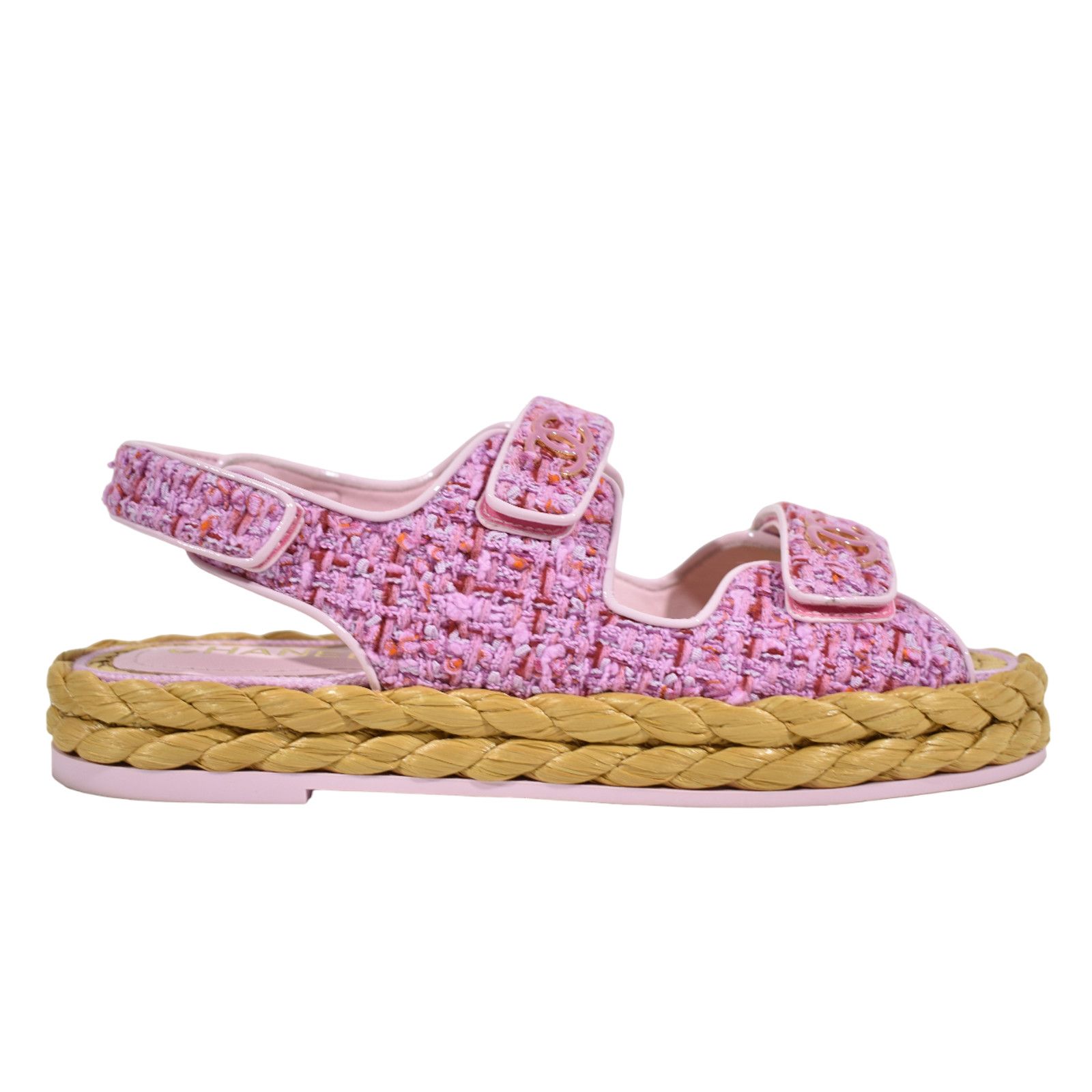 Chanel 22P Pink Purple Tweed Braid CC Logo Mule Slide Flat