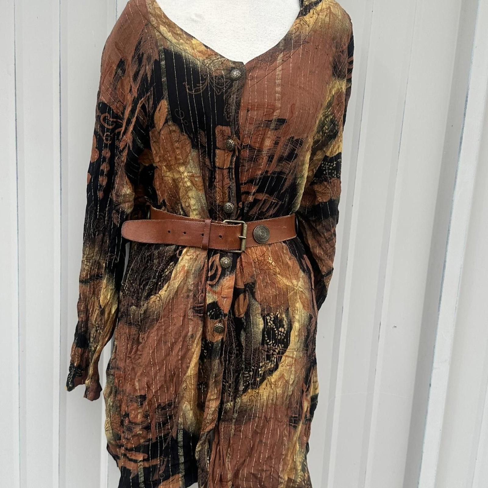 Other Brown and tan vintage 90s button-up shirt #grunge Size XL / US 12-14 / IT 48-50 - 1 Thumbnail