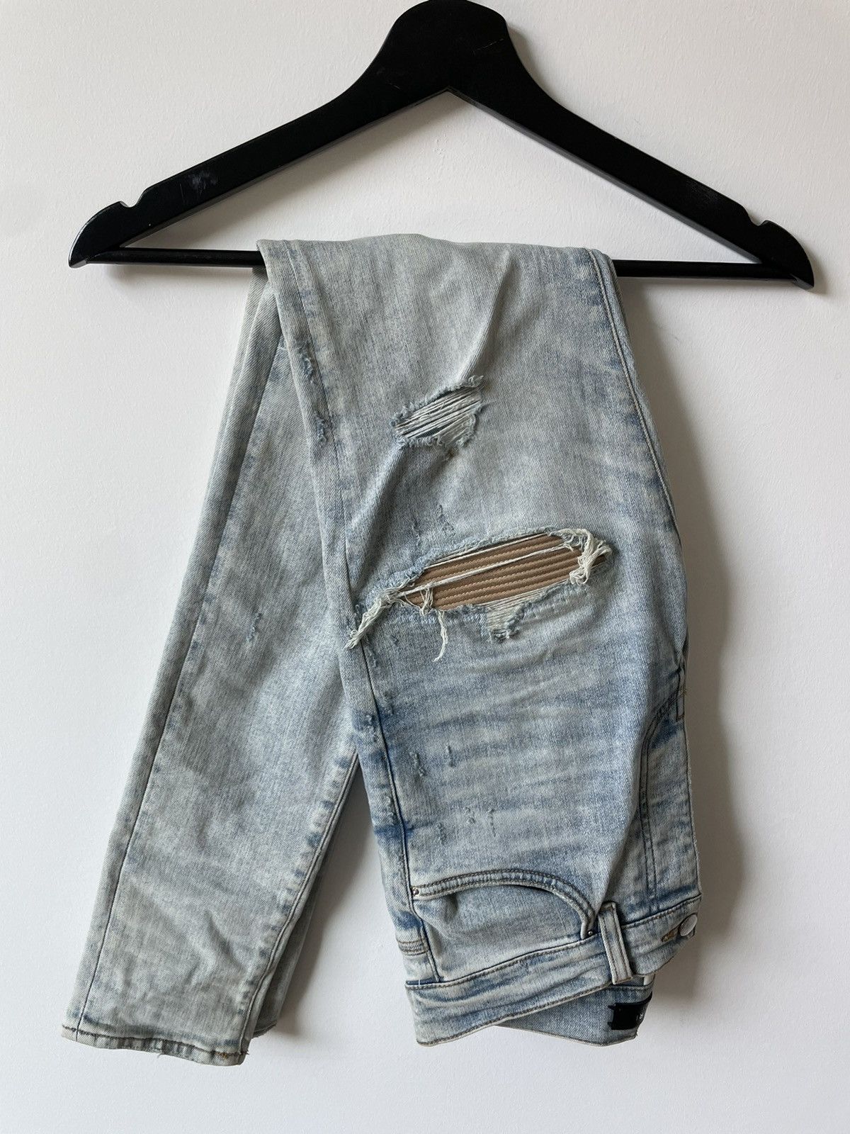 Pre-owned Amiri Mx1 Light Indigo Jeans Distressed Ribbed Inserts
