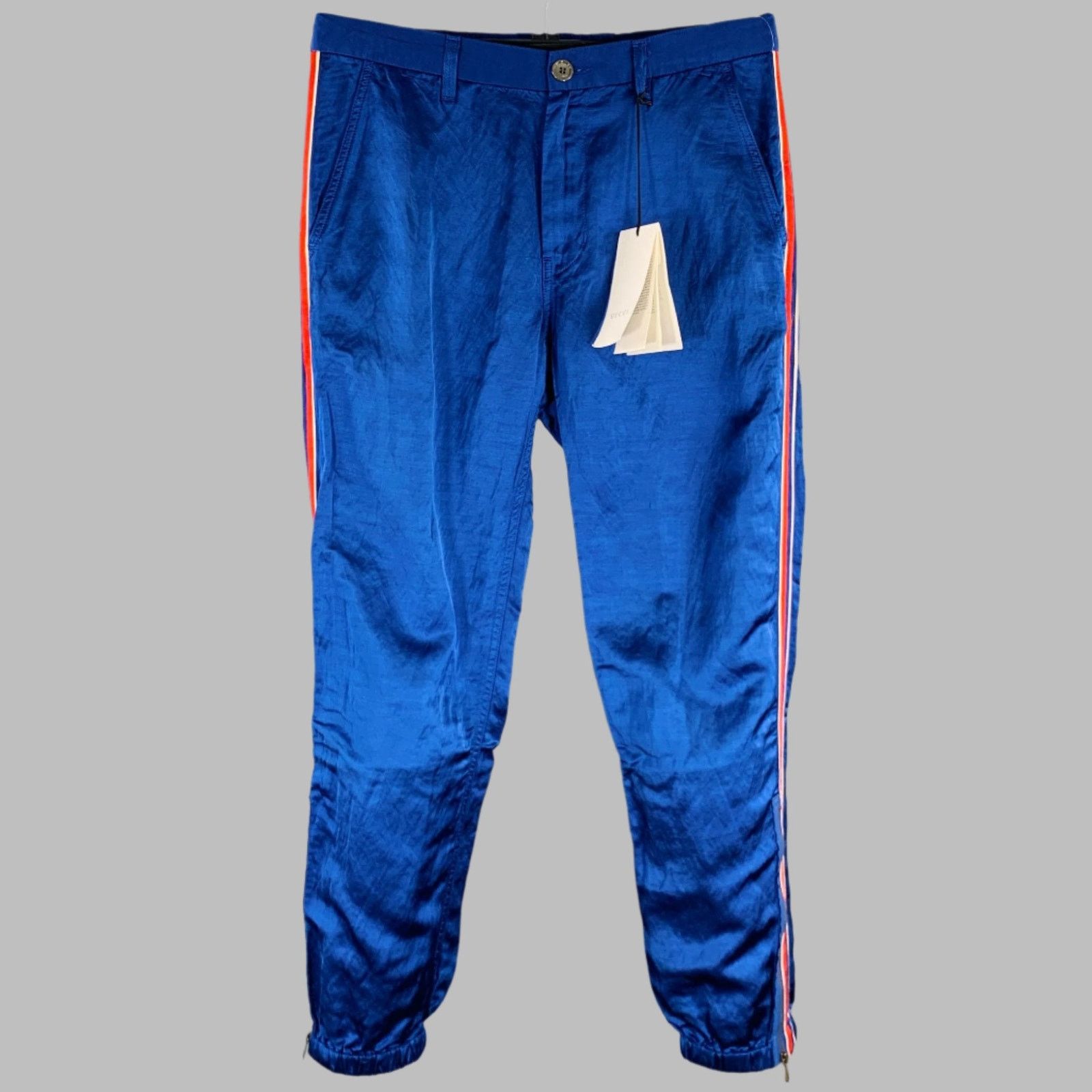 Gucci Size 32 Blue Red Stripe Viscose Linen Joggers Casual Pants Size US 32 / EU 48 - 1 Thumbnail