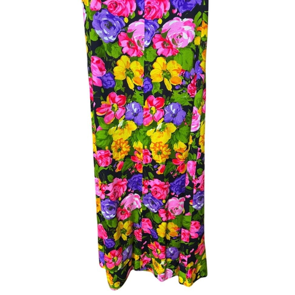 Vintage Vintage 60s Black Pink Floral Sleeveless Maxi Dress XS Small Size XS / US 0-2 / IT 36-38 - 4 Thumbnail
