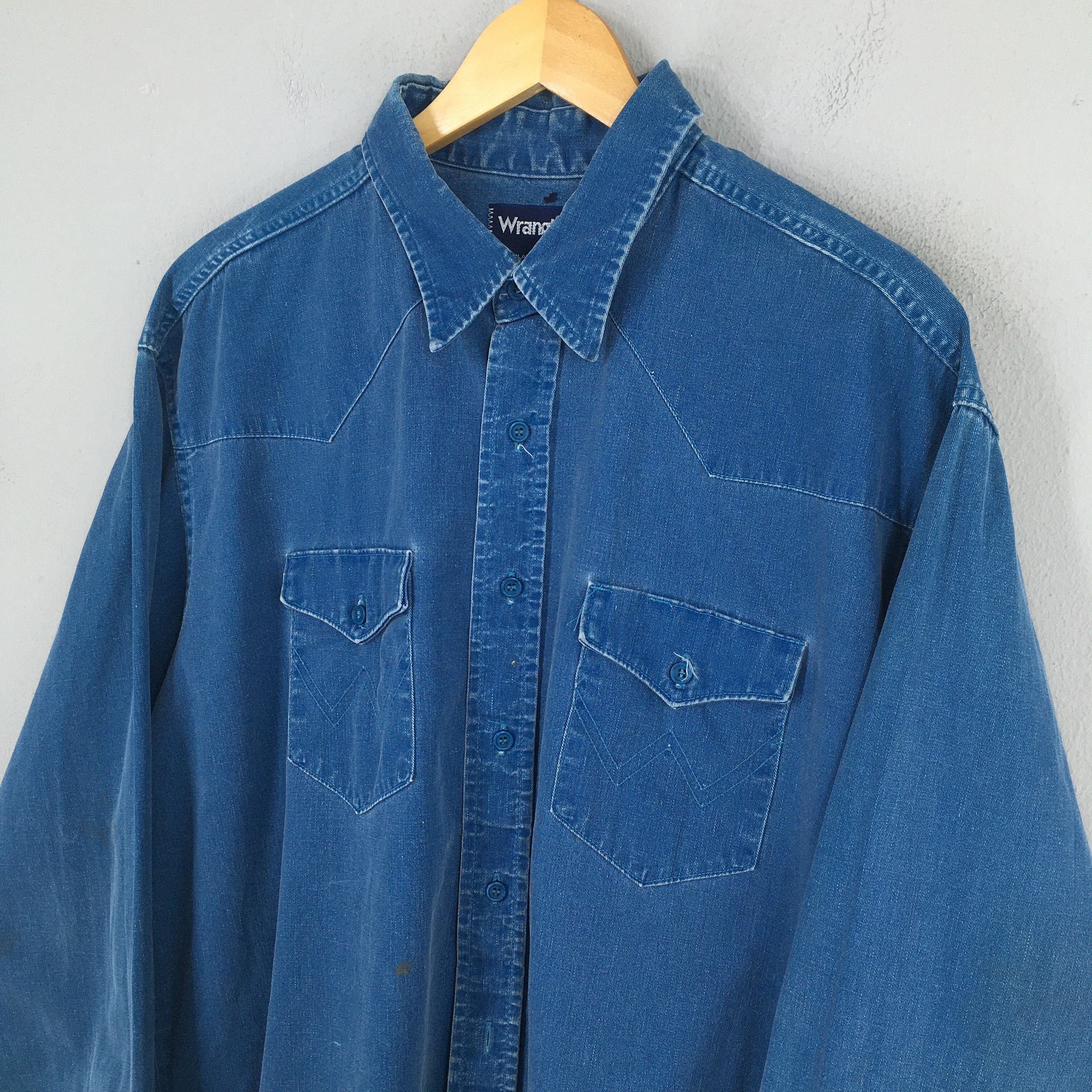 Wrangler Vintage Wrangler Blue Indigo Denim Stripes Shirt 2XL Size US XXL / EU 58 / 5 - 3 Thumbnail