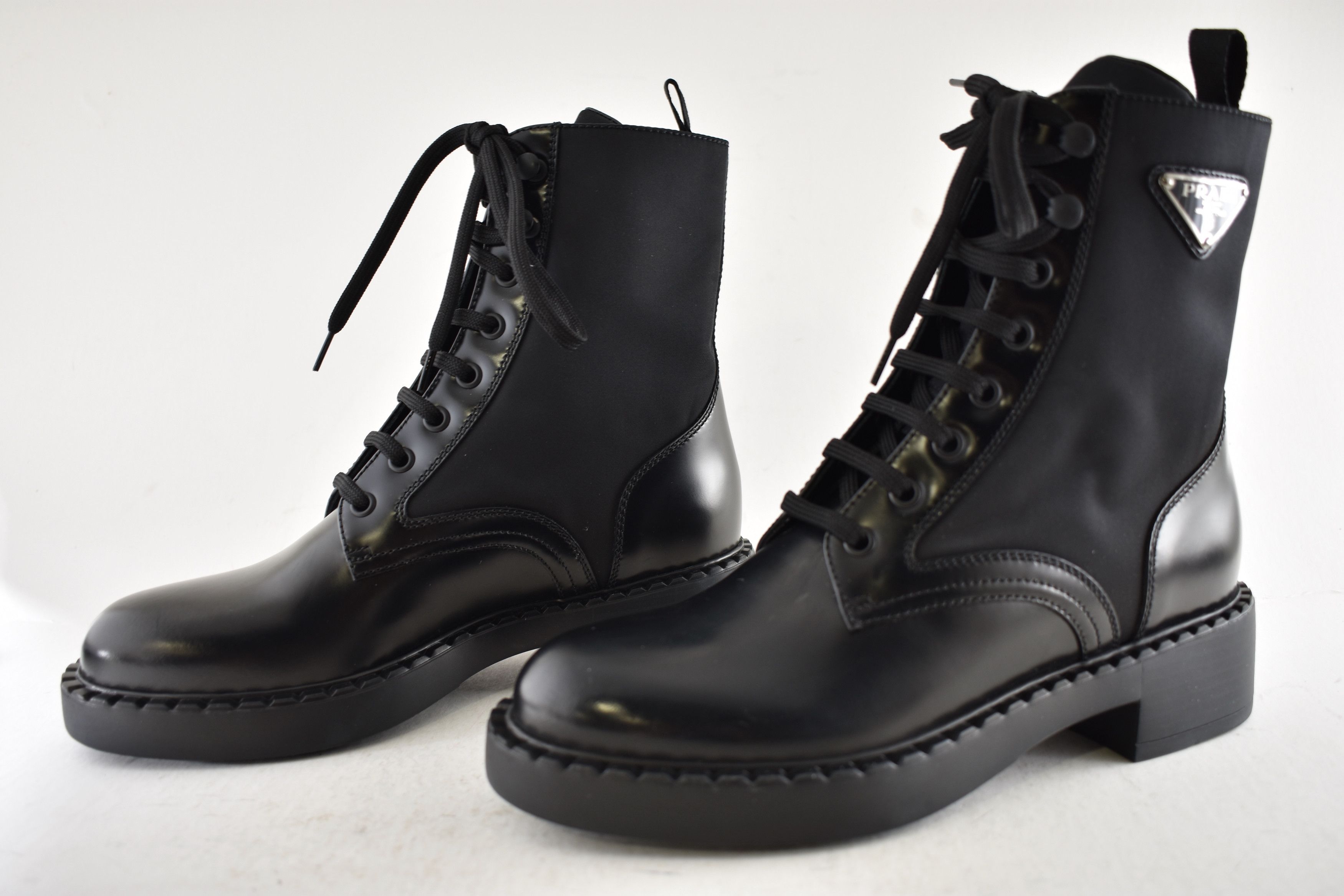 Prada Prada Black Lace Up Combat Military Ankle Mid Calf Boot 36.5 Size US 6.5 / IT 36.5 - 13 Thumbnail