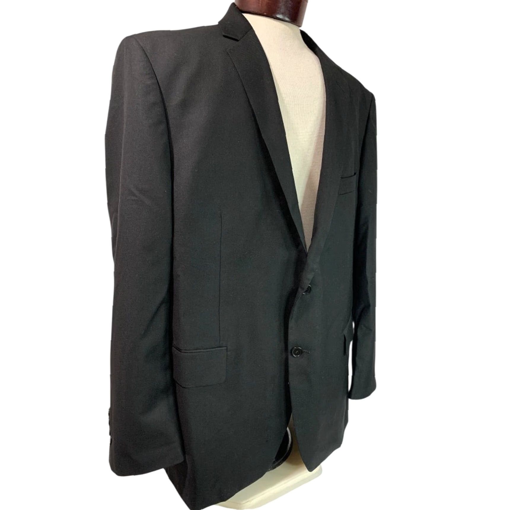 Vintage Lineage Blazer Mens 48R Black Suit Coat Jacket Single Breasted Polyester blend 65% polyester 35% rayon Blazer Mens 48R Black Lineage Blazer Size 48R - 2 Thumbnail