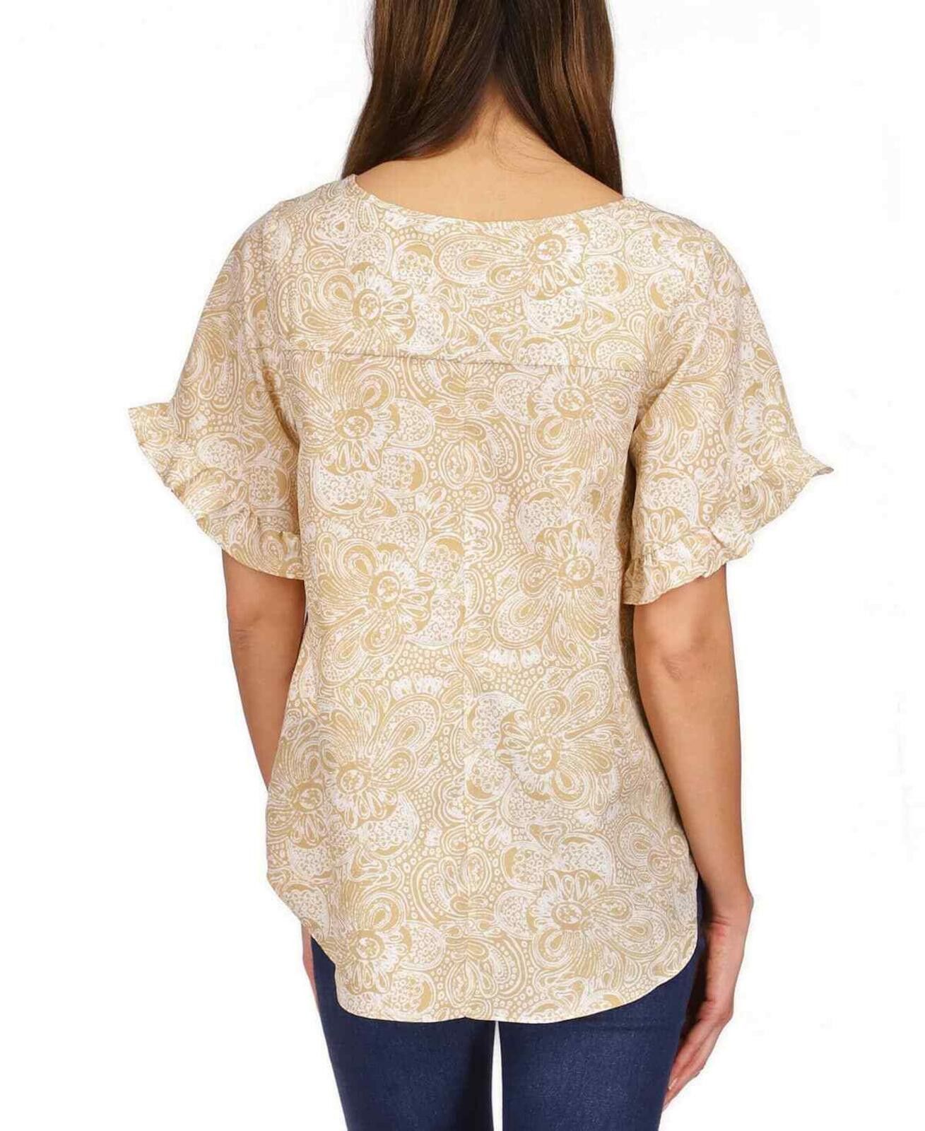 Michael Kors MICHAEL Michael Kors Khaki Paisley-Print Ruffled-Sleeve Top Size XL / US 12-14 / IT 48-50 - 2 Thumbnail