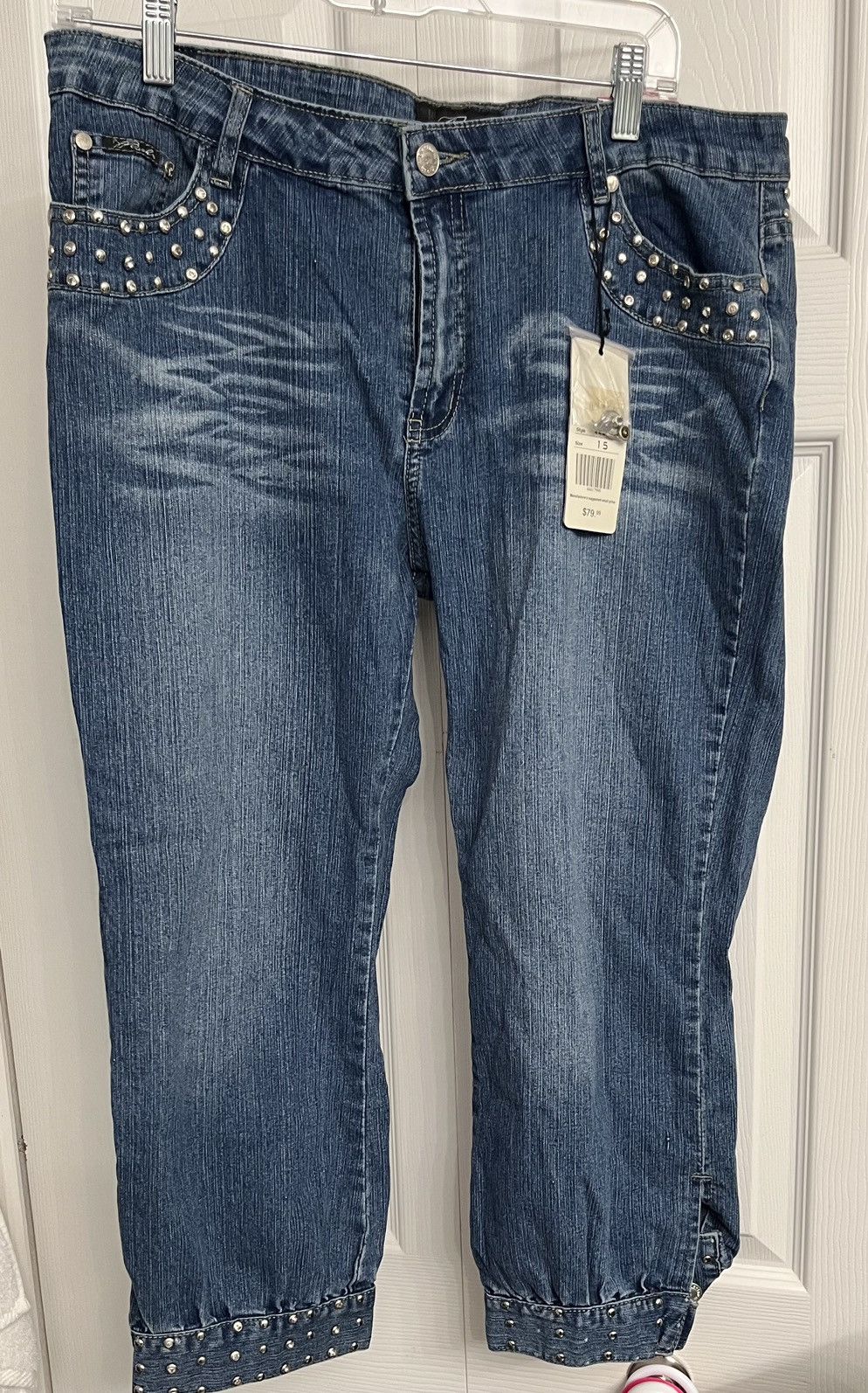 Vintage Platinum Plush Studded Denim XL Jacket, Size 15 Capri Pants Size 36" / US 14 / IT 50 - 7 Thumbnail