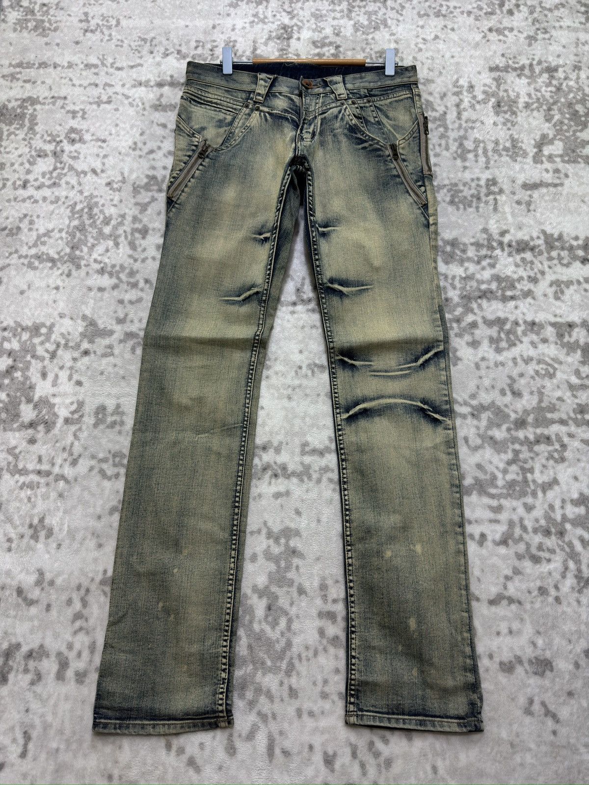 PPFM PPFM Multi Zipper Distressed Mud Wash Denim Jeans Slim Fit Size US 32 / EU 48 - 1 Thumbnail